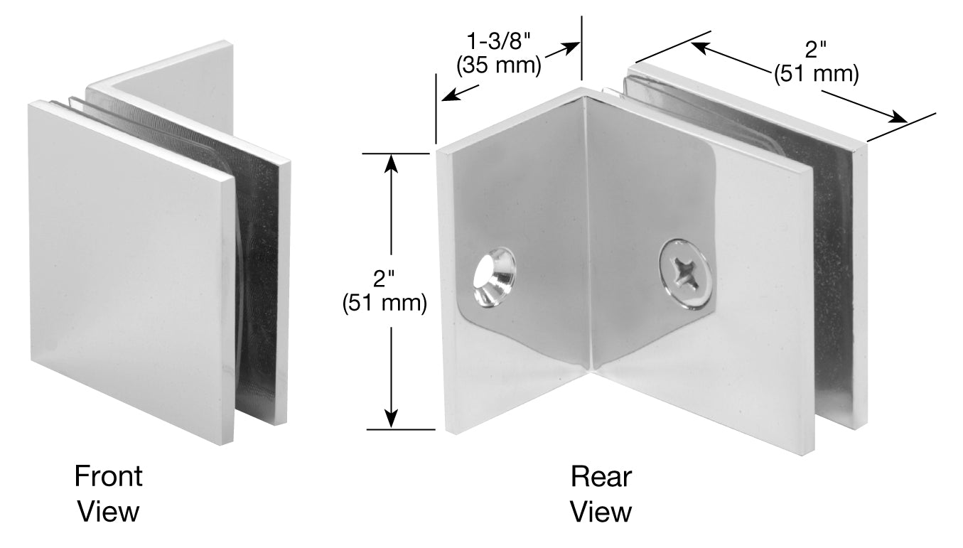 US Horizon CGTW2BN 5/32 Inch To 3/16 Inch Clearance Gap Square Wall Mount Glass Clip With Mounting Leg Satin-Nickel