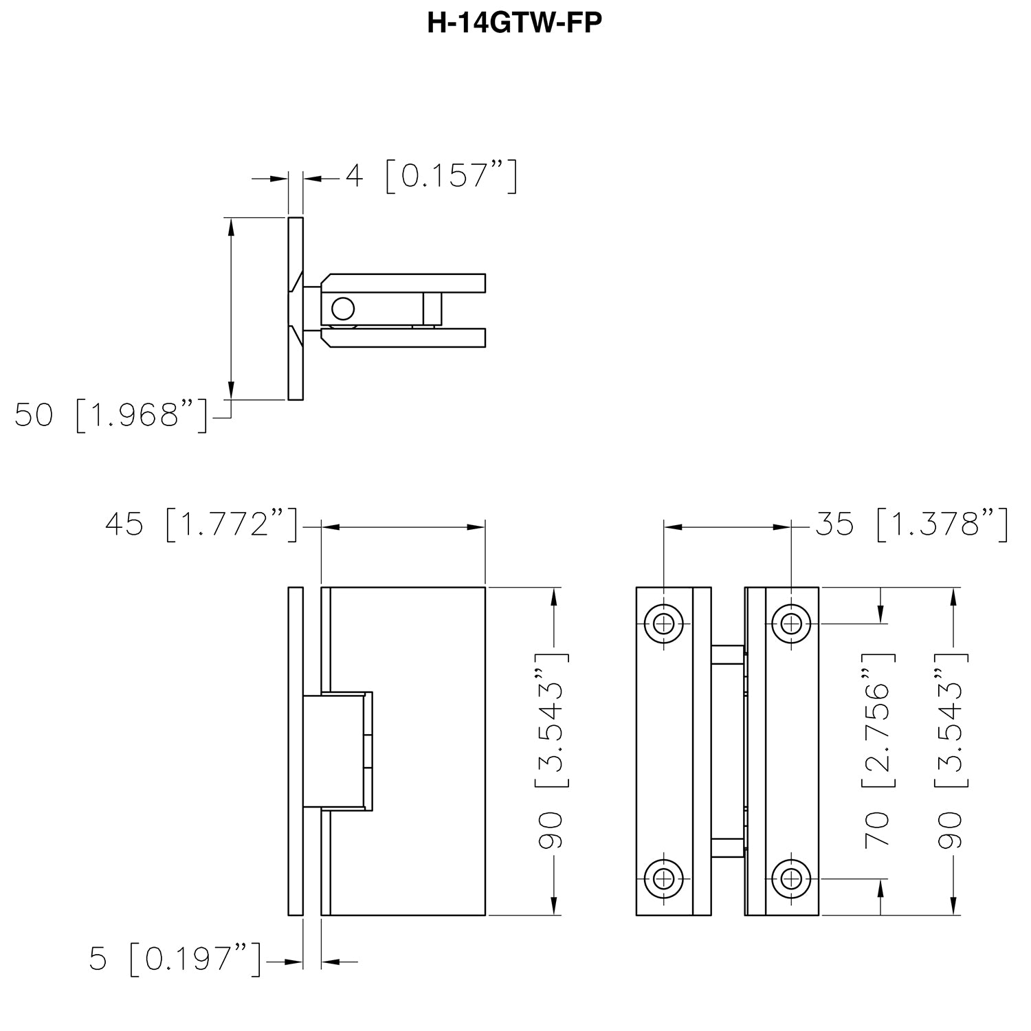 Wall Mount with "H" Back Plate Designer Mini Series Hinge