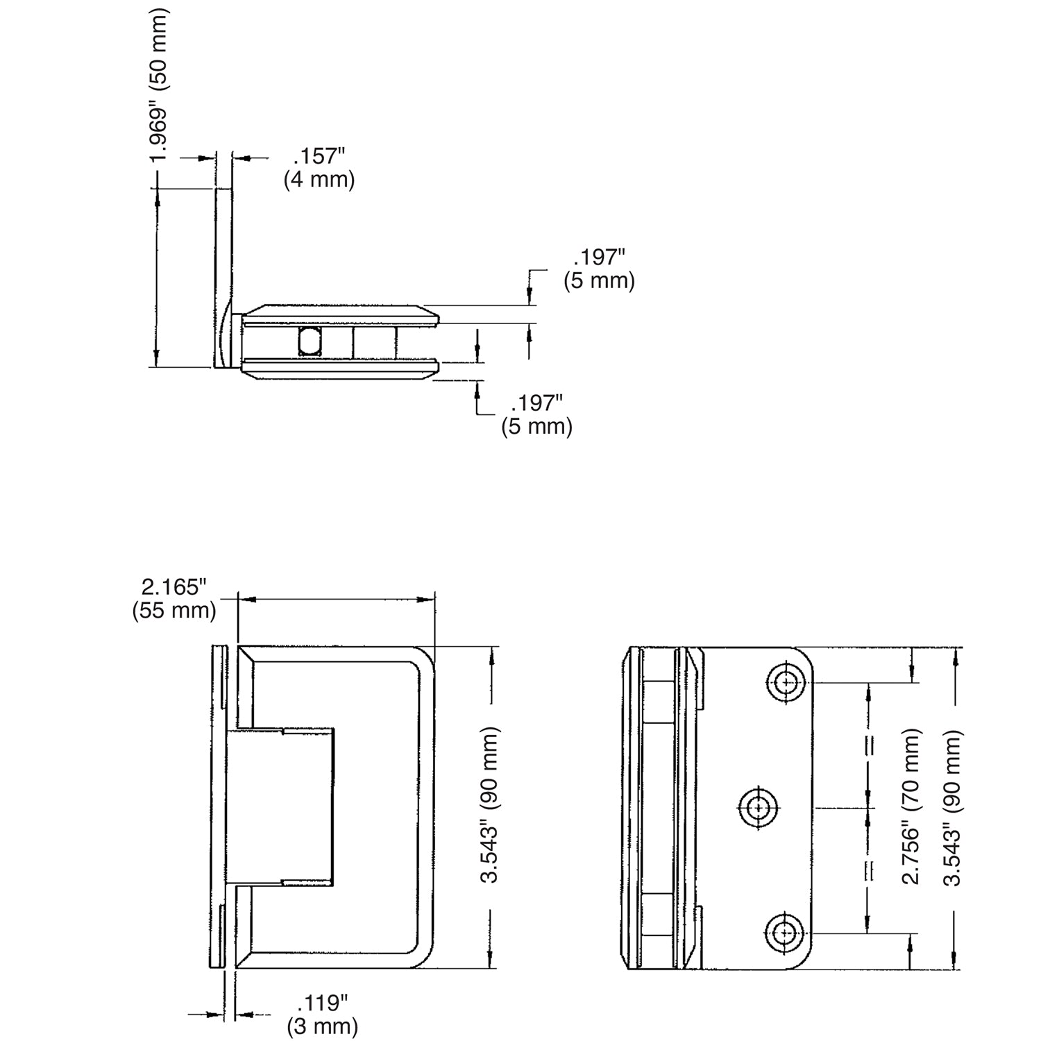 Wall Mount with Offset Back Plate Designer Series Hinge
