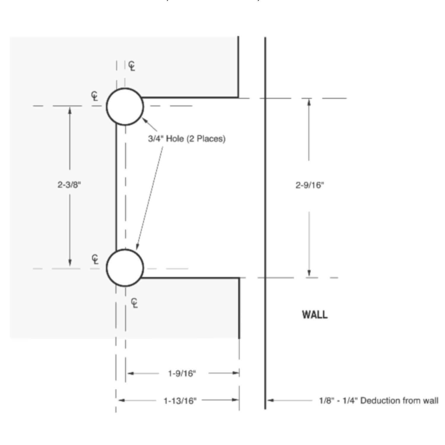 Wall Mount with Offset Back Plate Designer Series Hinge w/5° Pin