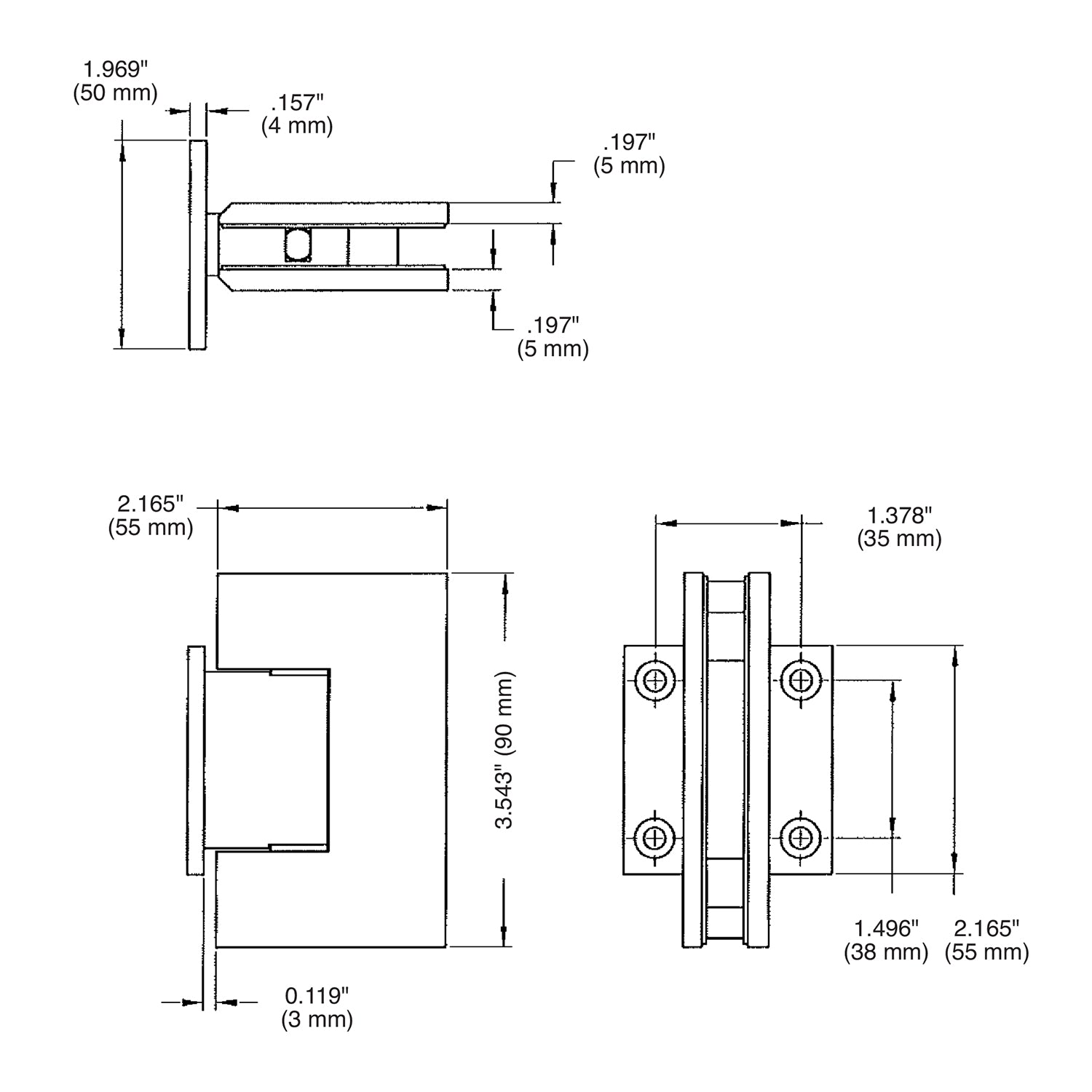 Wall Mount with Short Back Plate Designer Series Hinge