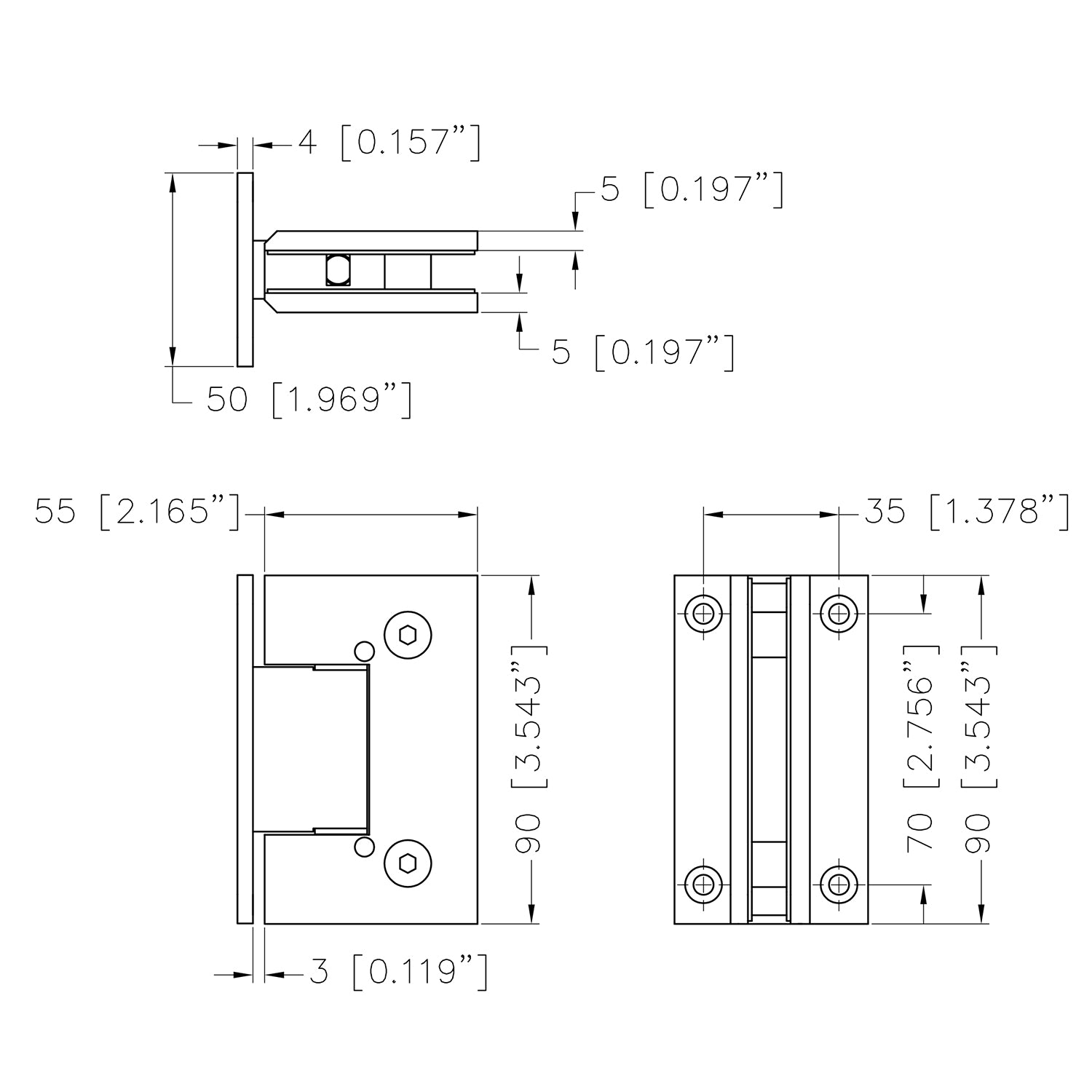 Wall Mount with Full Back Plate Adjustable Designer Series Hinge