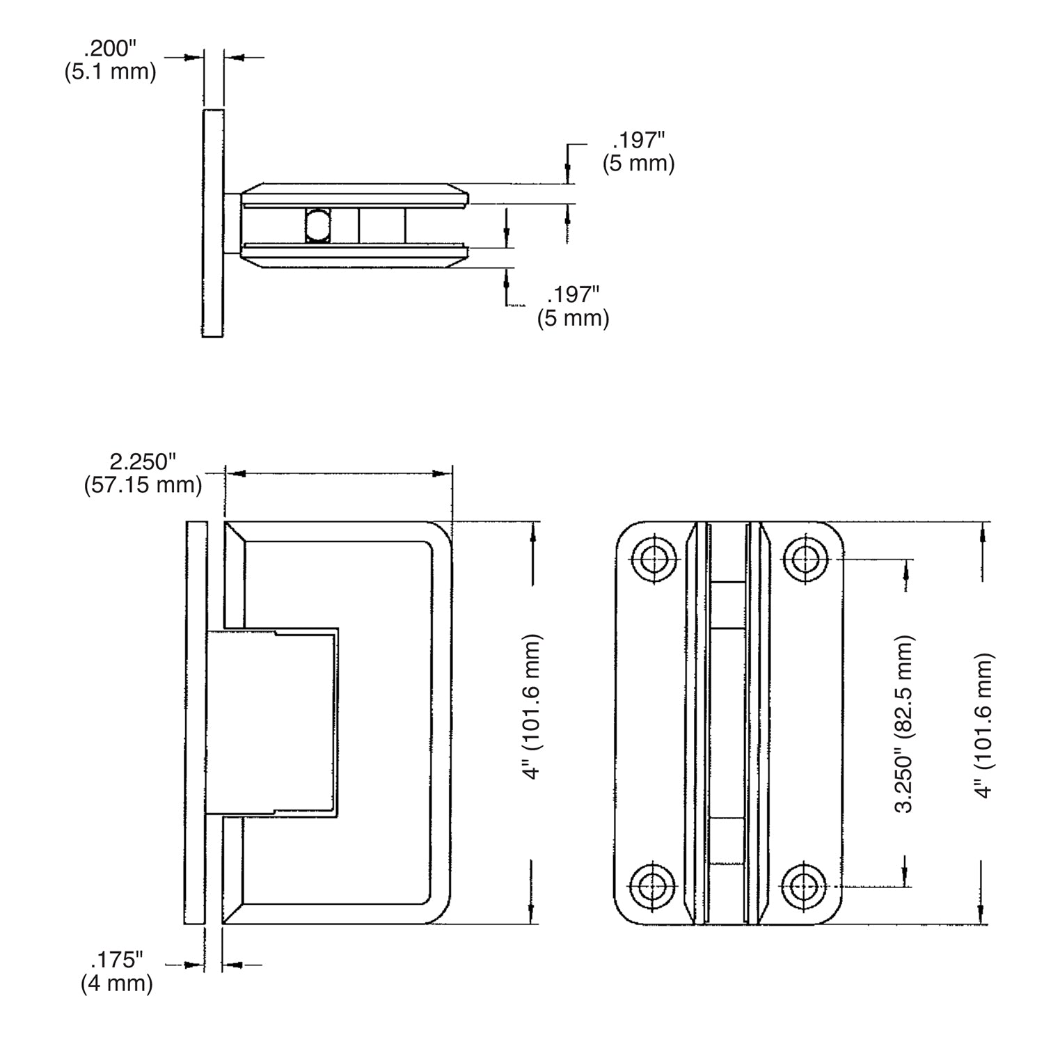 Wall Mount with "H" Back Plate Adjustable Majestic Series Hinge
