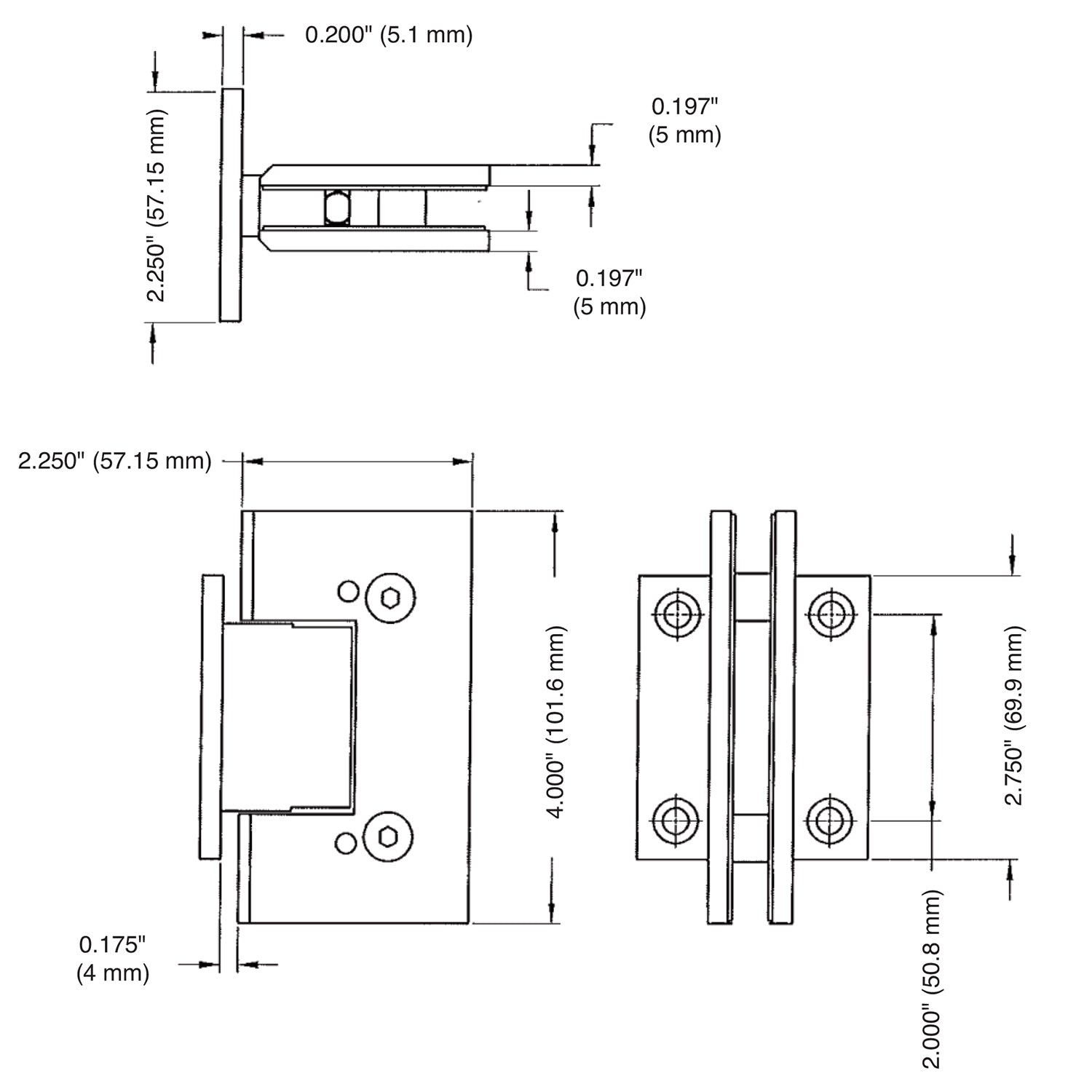 Wall Mount with Short Back Plate Adjustable Maxum Series Hinge
