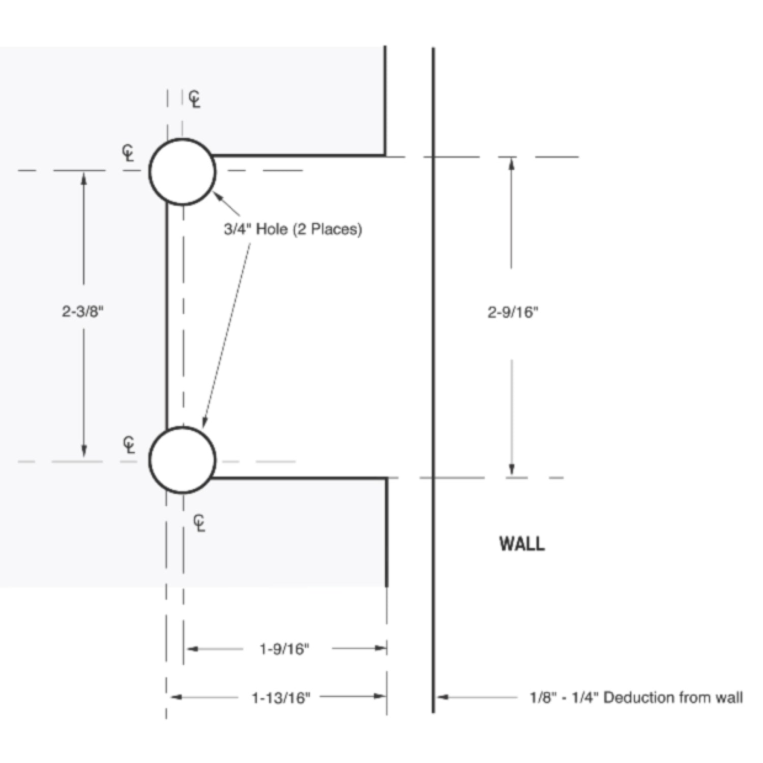 Wall Mount with "H" Back Plate Premier Series Hinge w/5° Pin