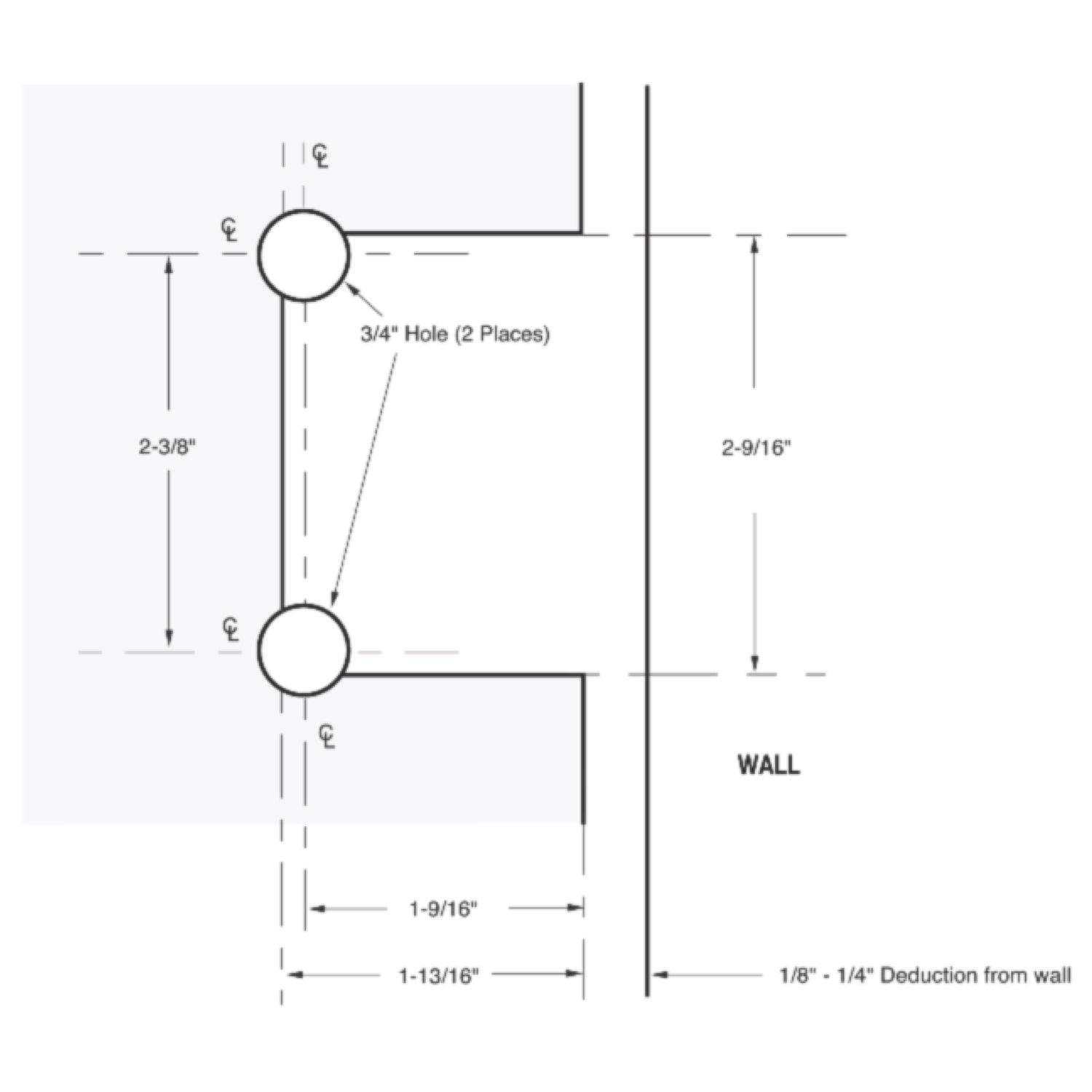 Wall Mount with Offset Back Plate Premier Series Hinge w/5° Pin