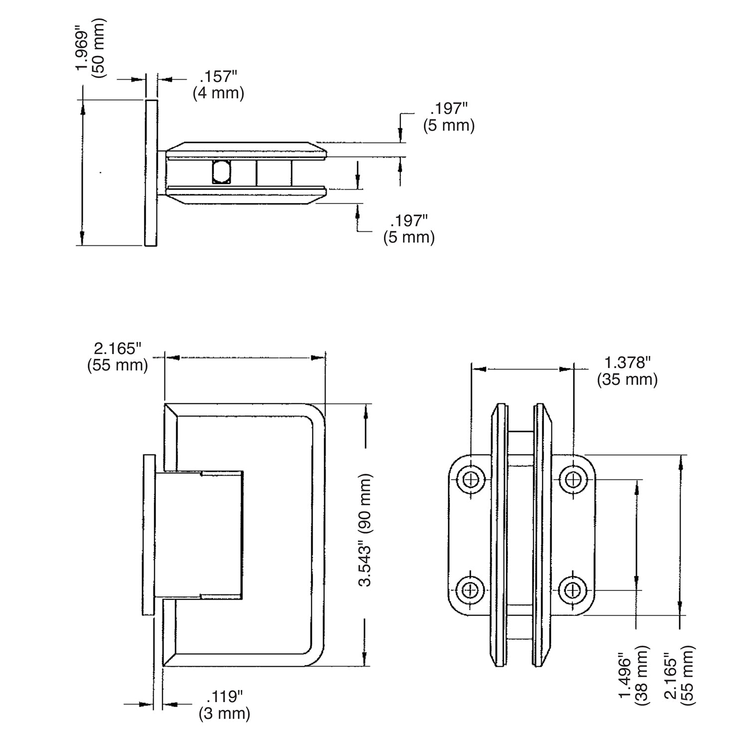Wall Mount with Short Back Plate Adjustable Premier Series Hinge