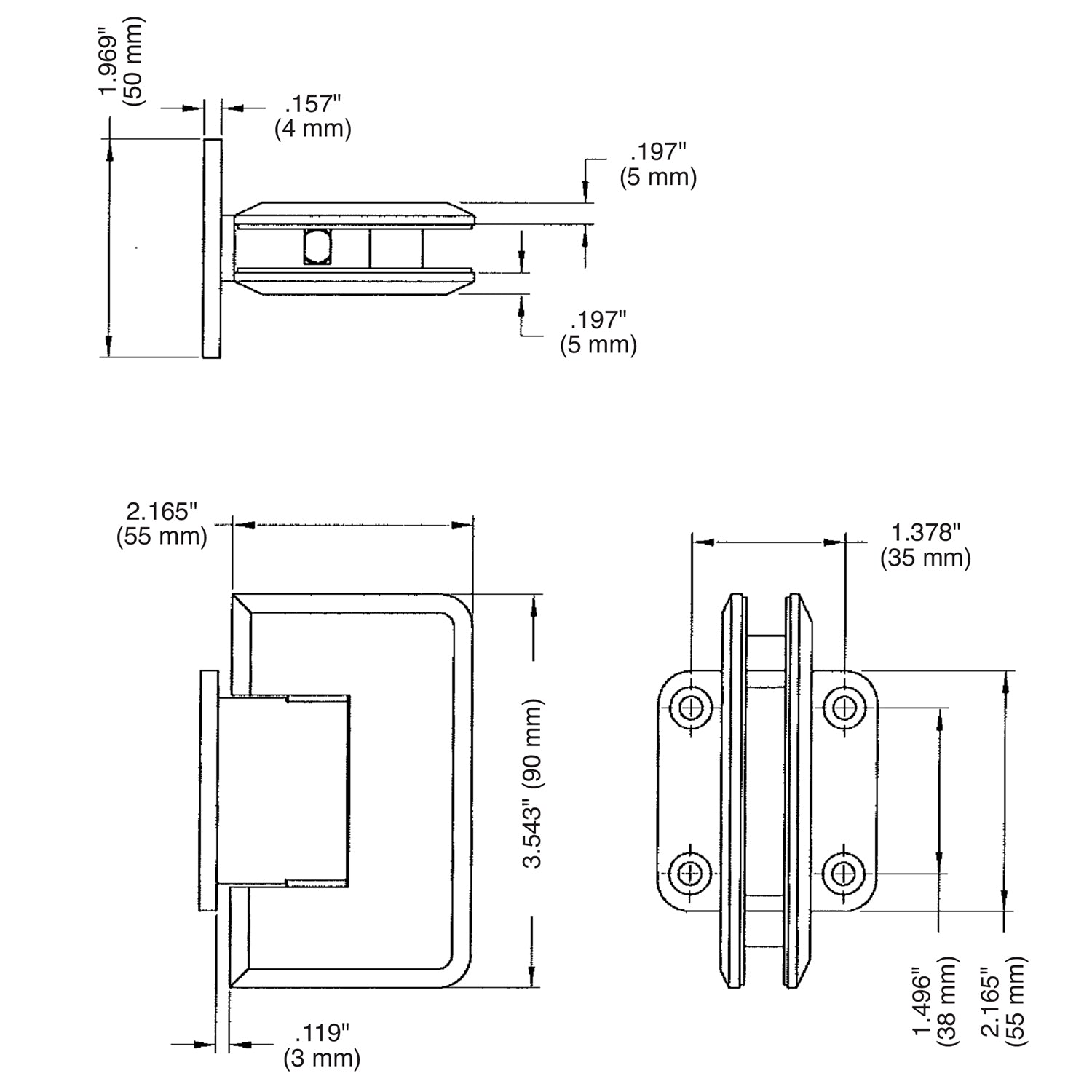 Wall Mount with Short Back Plate Premier Series Hinge