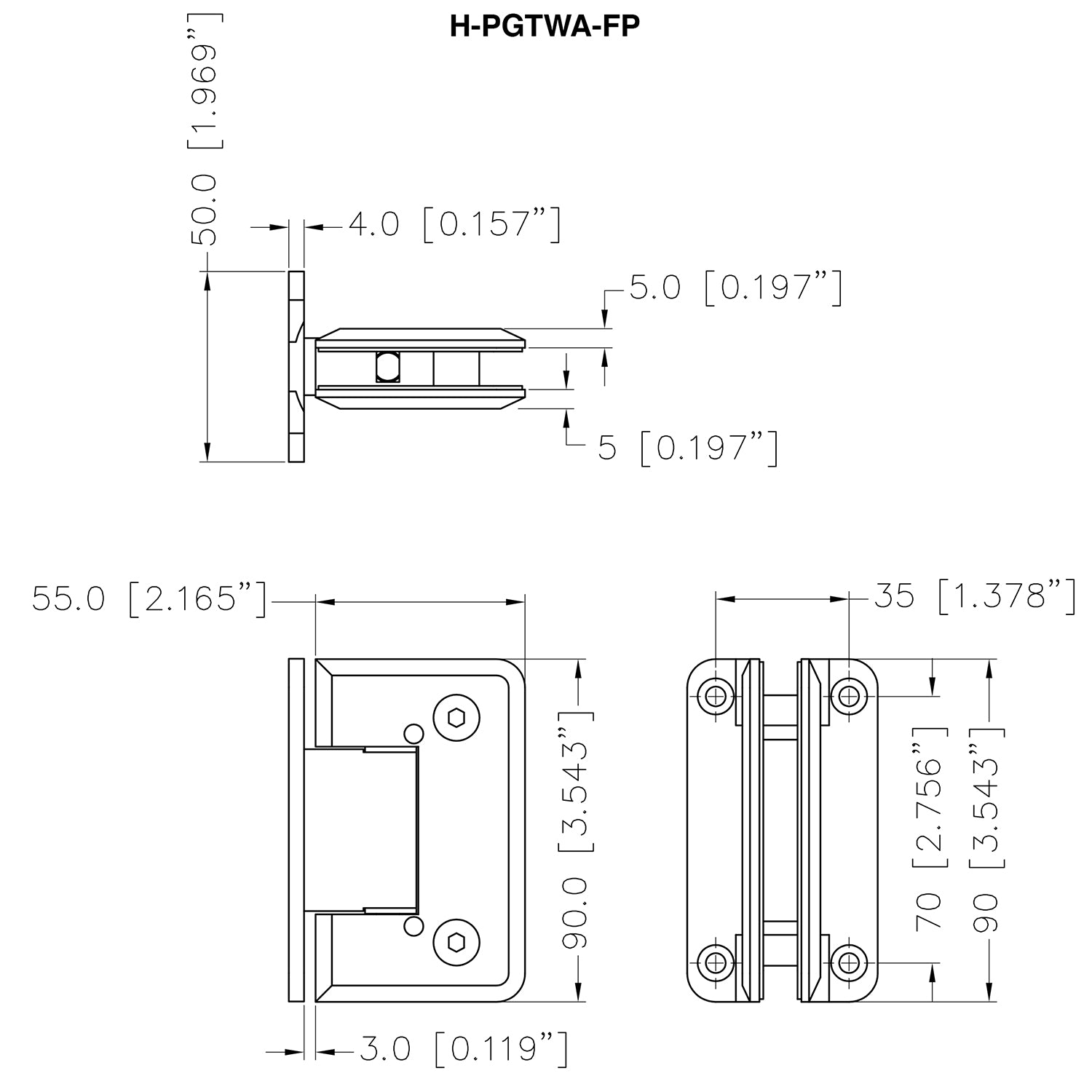 Wall Mount with "H" Back Plate Adjustable Premier Series Hinge