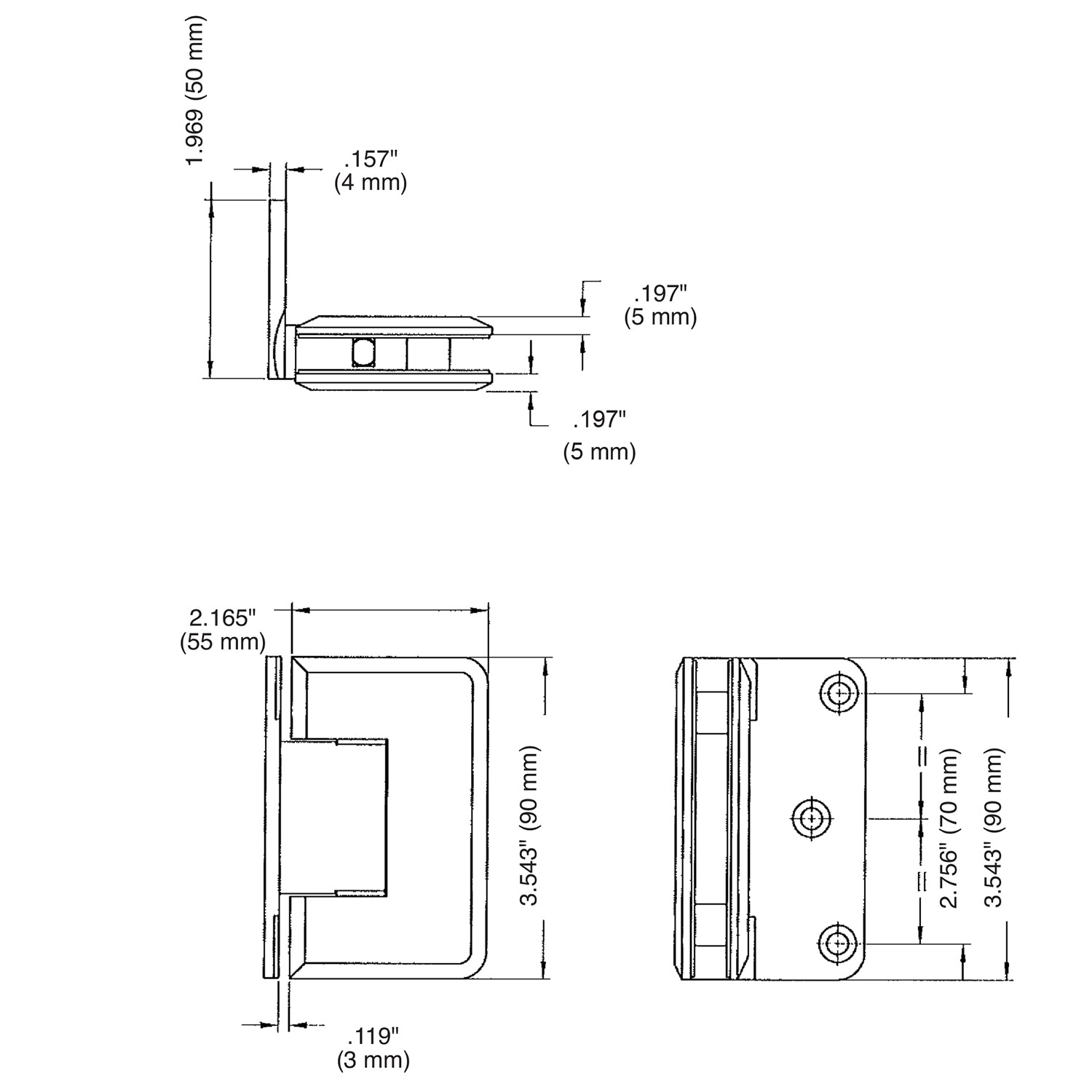 Wall Mount with Offset Back Plate Adjustable Premier Series Hinge