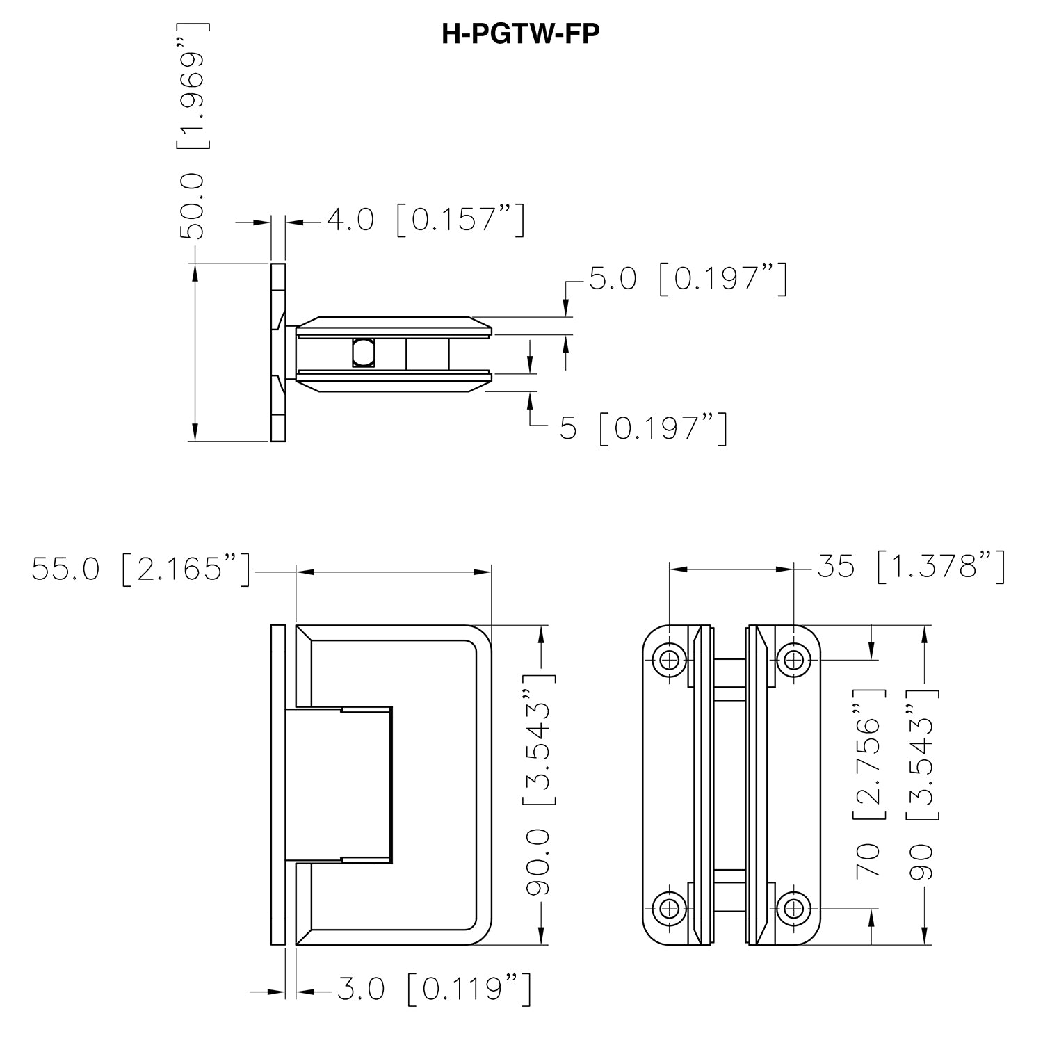Wall Mount with "H" Back Plate Premier Series Hinge