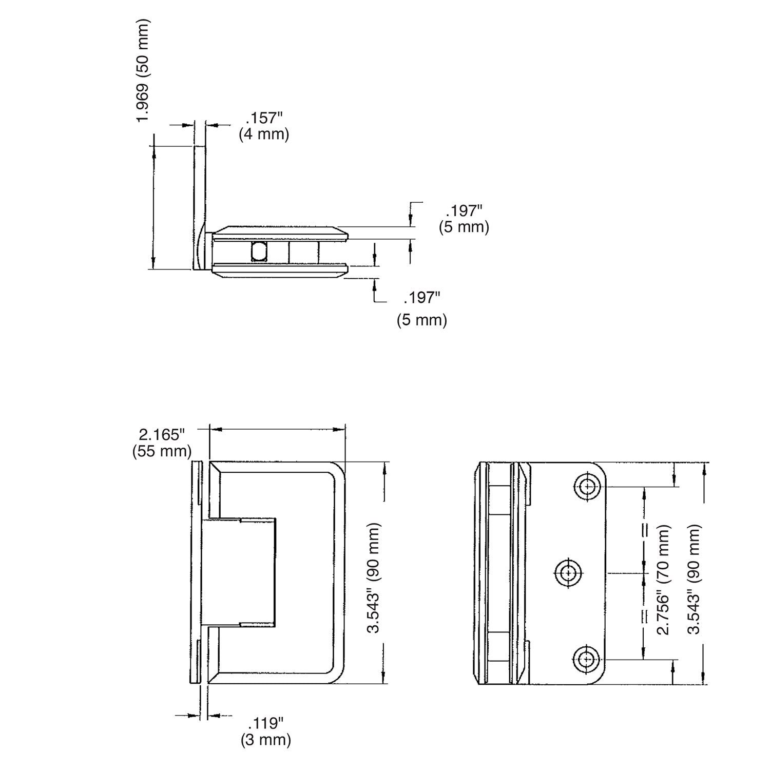 Wall Mount with Offset Back Plate Premier Series Hinge