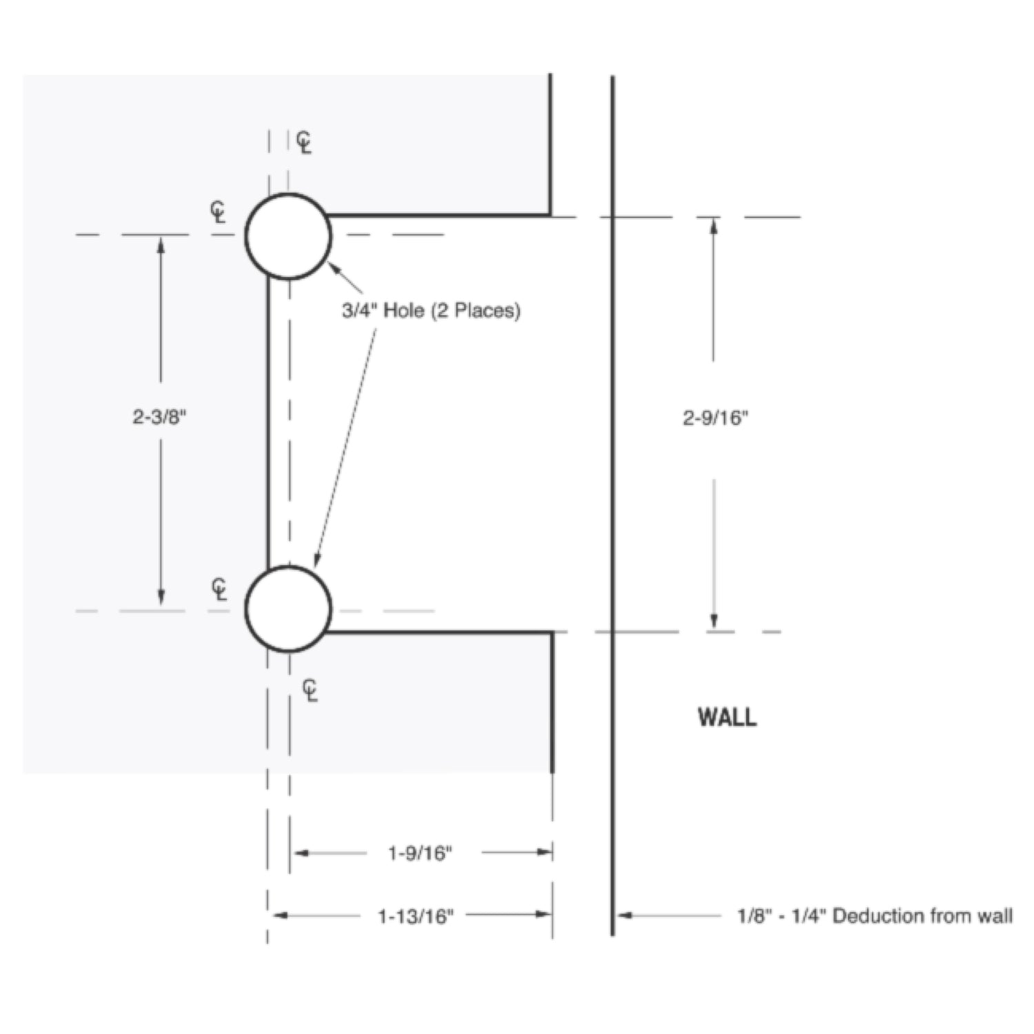 Wall Mount with Short Back Plate Adjustable Valencia Series Hinge