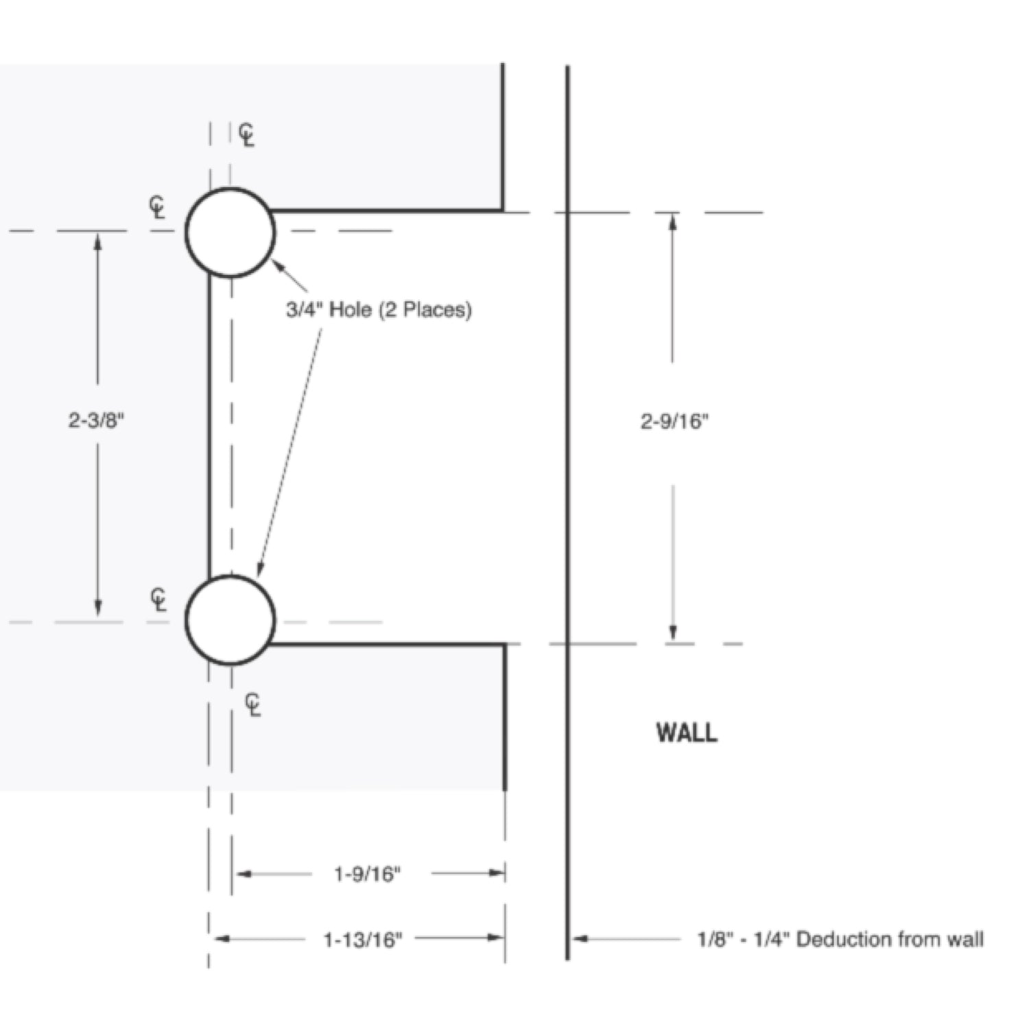 Wall Mount with "H" Back Plate Adustable Valencia Series Hinge