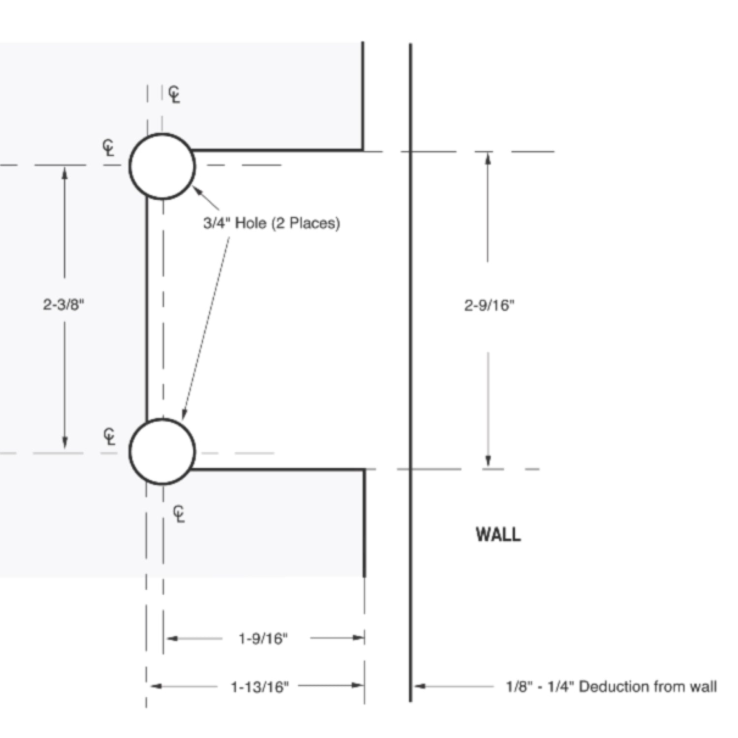 Wall Mount with Offset Back Plate Adjustable Valencia Series Hinge