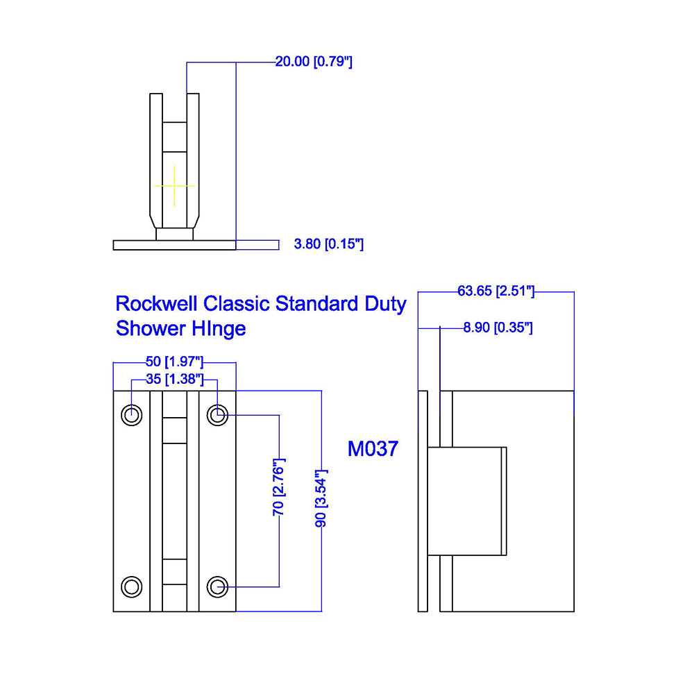 Wall to Glass Square Shower Door Hinge for Frameless Heavy Glass Shower Doors