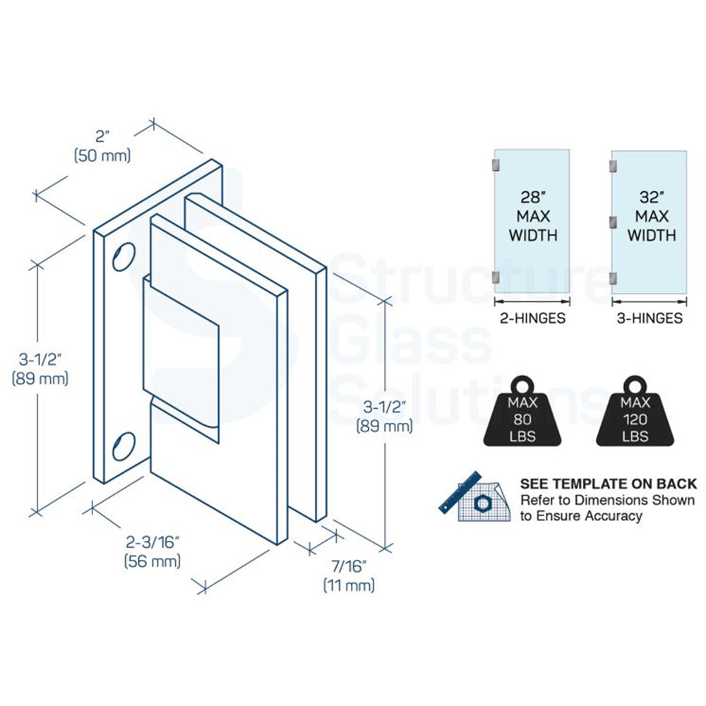 Wall to Glass "H" Back Plate Hinge