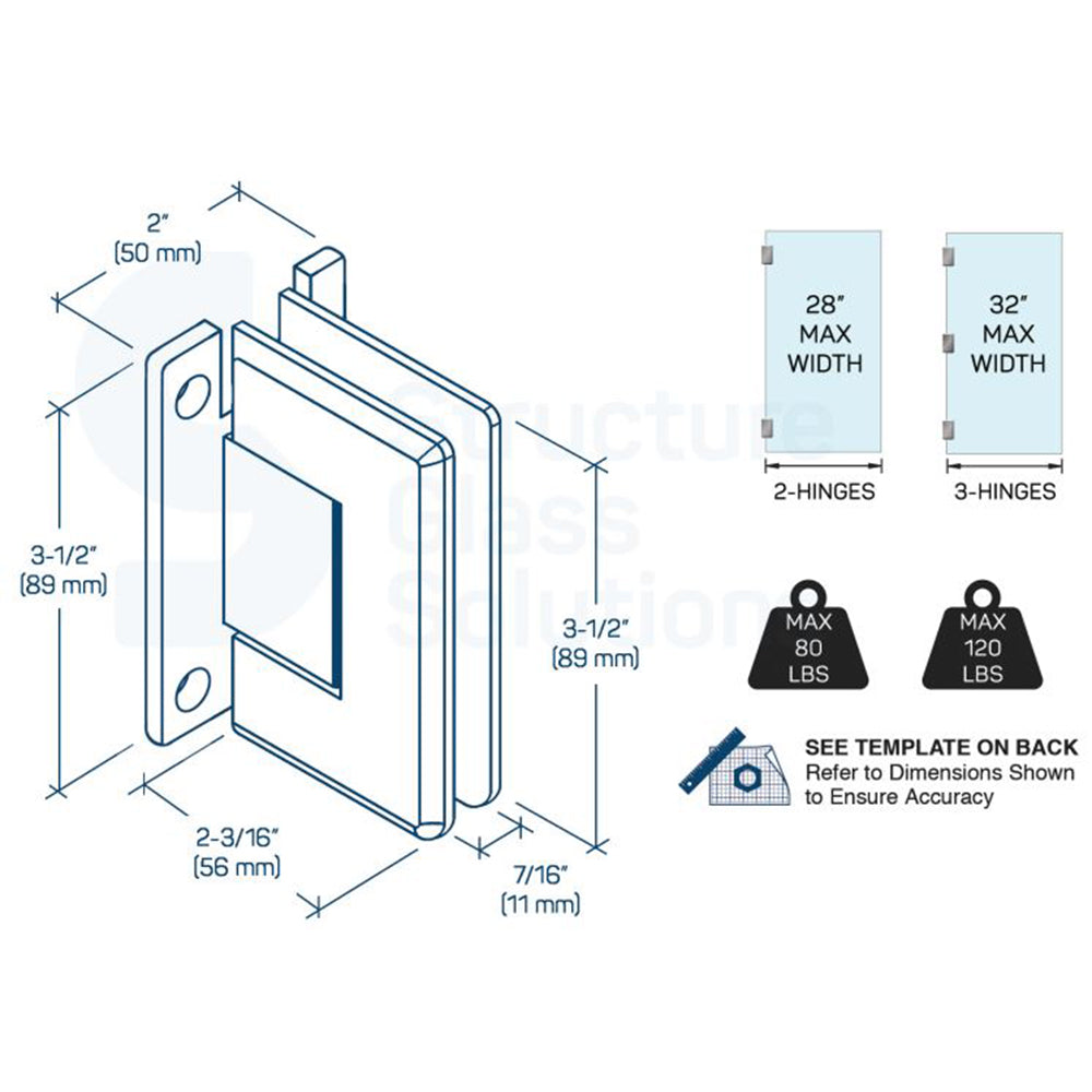 Wall to Glass "H" Back Plate Hinge- Beveled