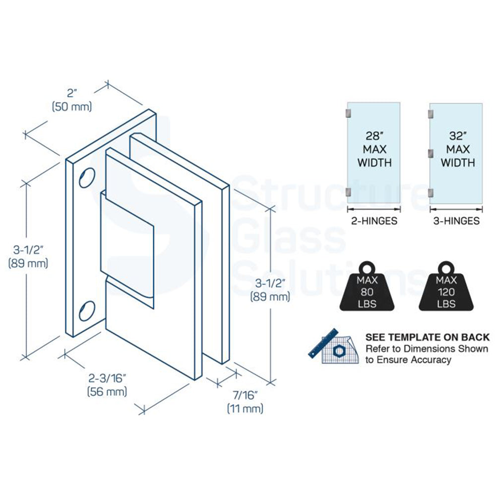 Wall to Glass Full Back Plate Adjustable Hinge