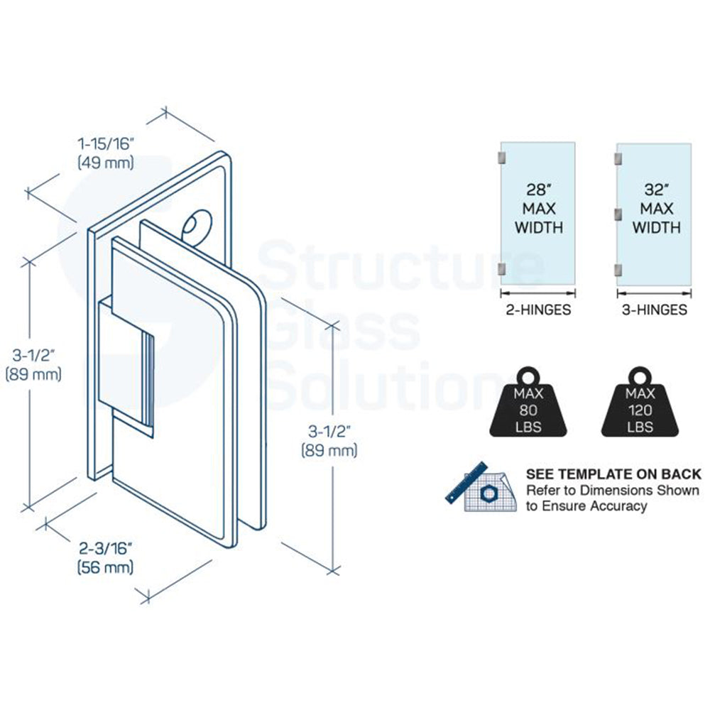 Wall to Glass Offset Back Plate Hinge- Beveled