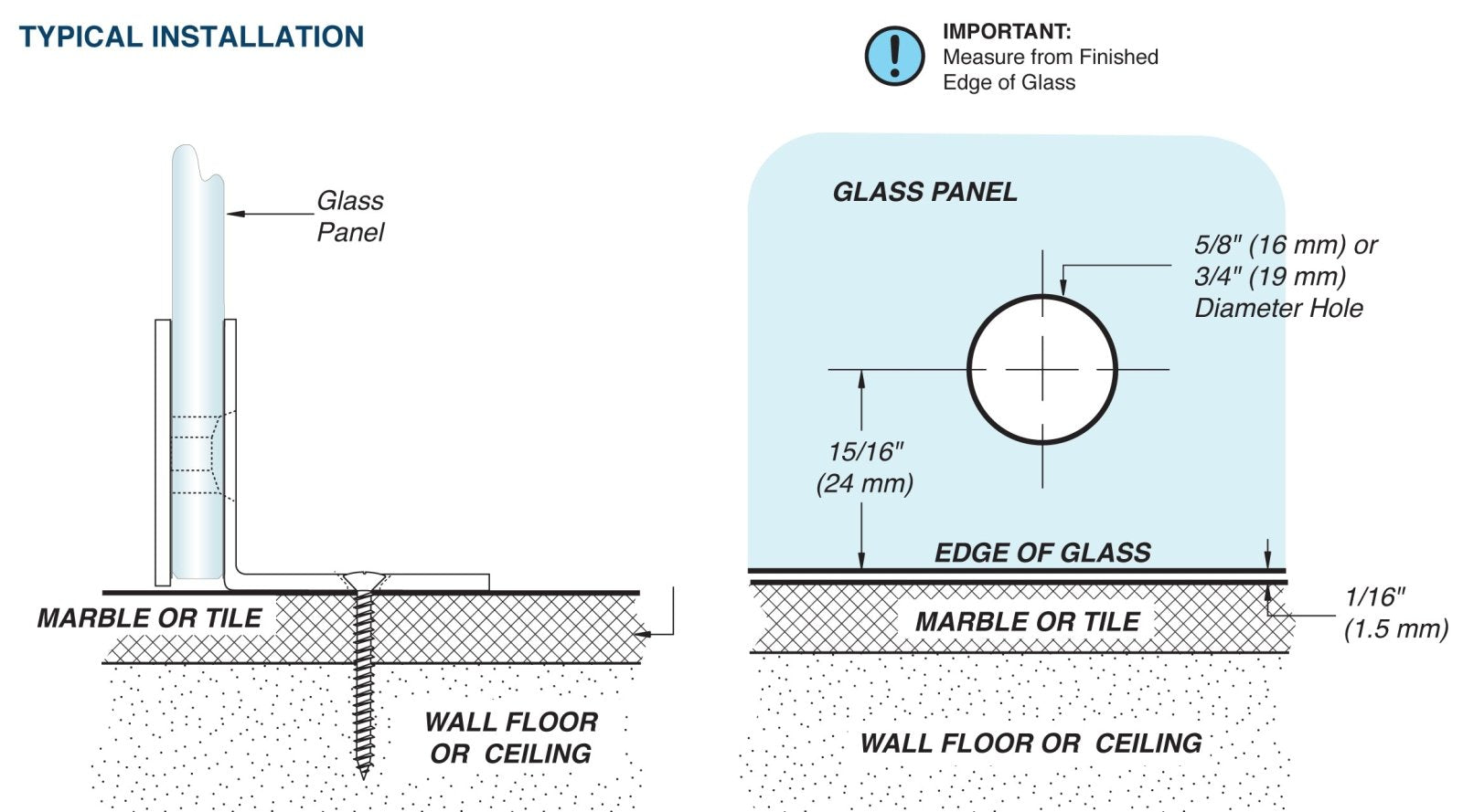 FHC FHC Beveled Wall Mount Glass Clamps With Large Leg CBU039BN