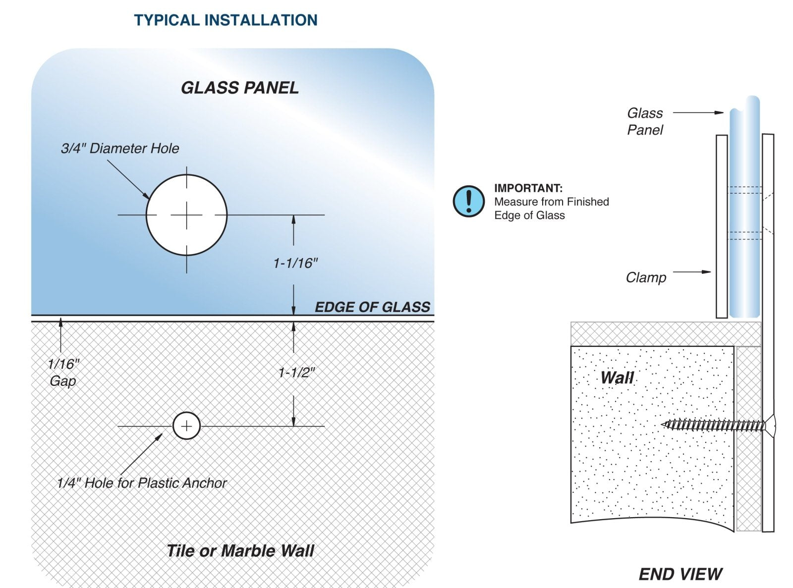 Structure Glass Solutions GCN - 2 No Fabrication Fixed Panel Glass Clamp for 3/8" Thick Glass Only GCN - 2 - Brushed Nickel