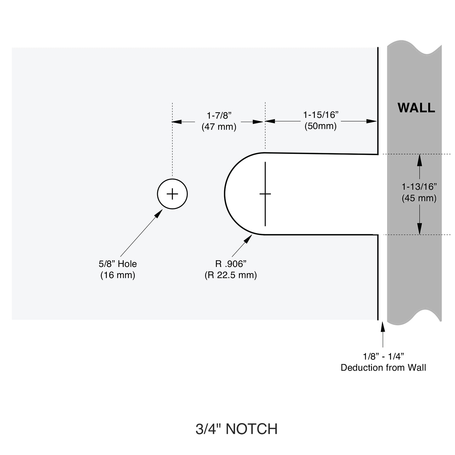 Wall Mount with Full Back Plate Crown Series Hinge