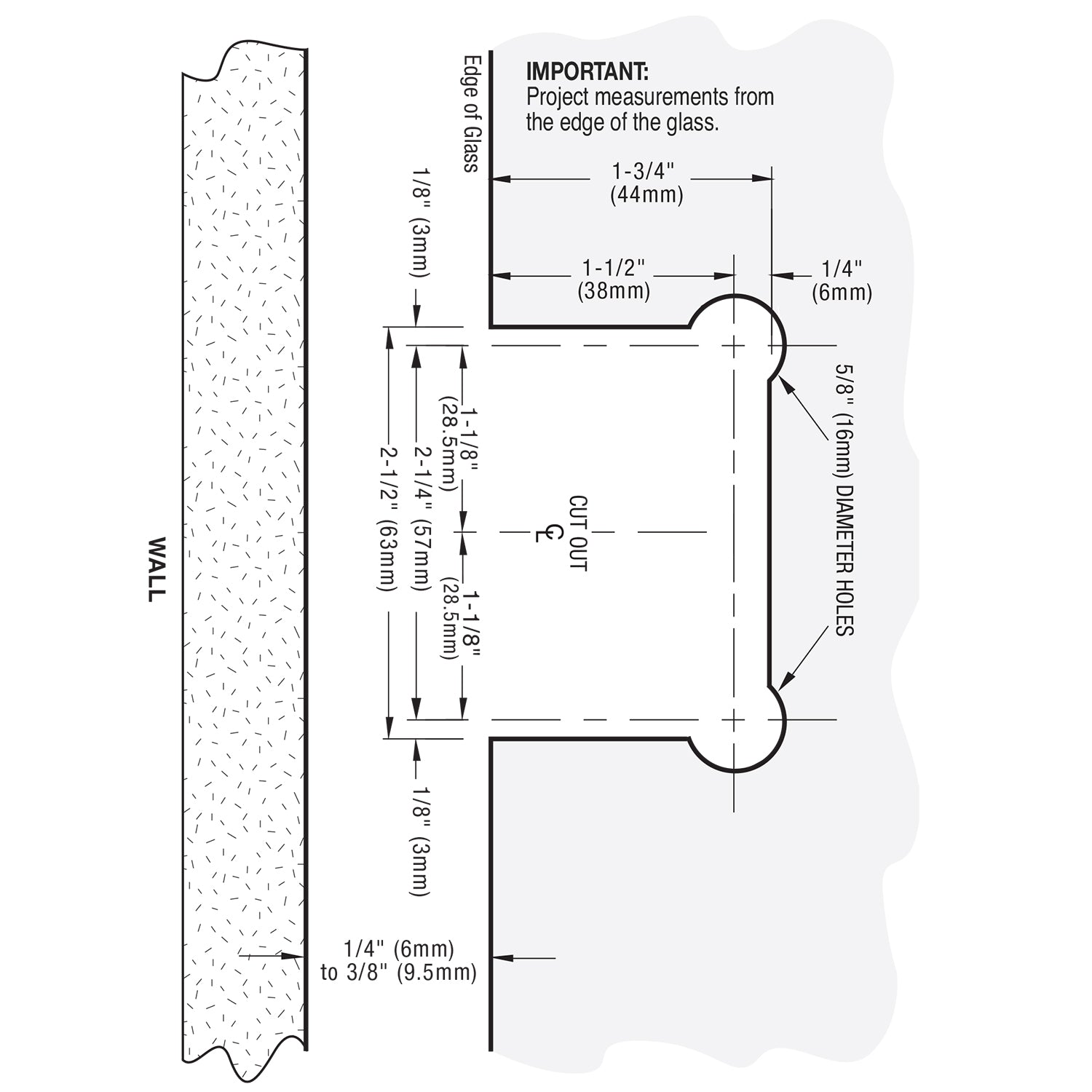 Wall Mount with Full Back Plate Coronado Beveled Series Hinge
