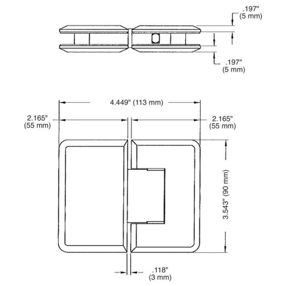 U.S. Horizon Mfg. 180º Glass to Glass Premier Series Hinge HP180GTGC