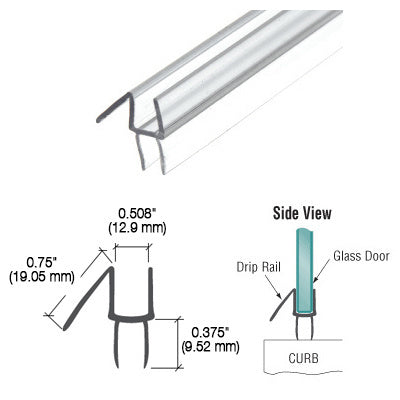 Clear Co-Extruded 36" Bottom Wipe with Drip Rail for Glass- 10/Box