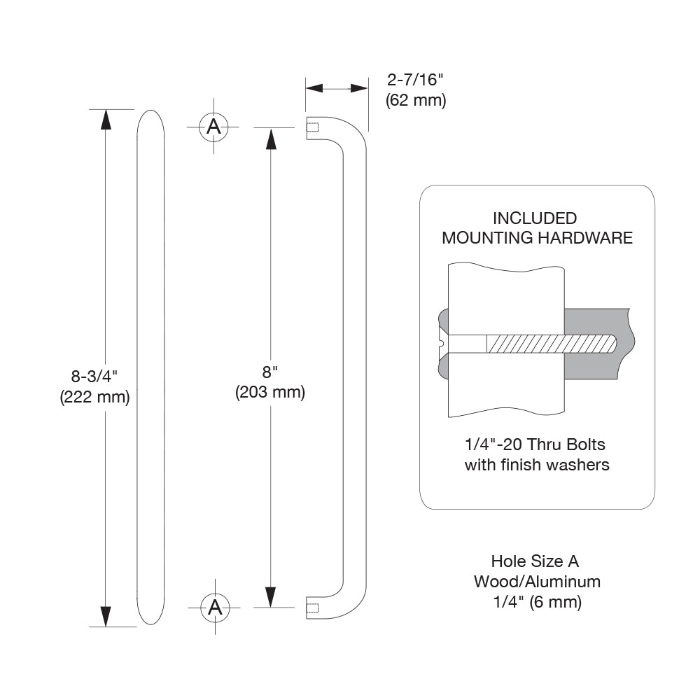 3/4" Diameter Solid Pull Handle - 8" (203 mm)