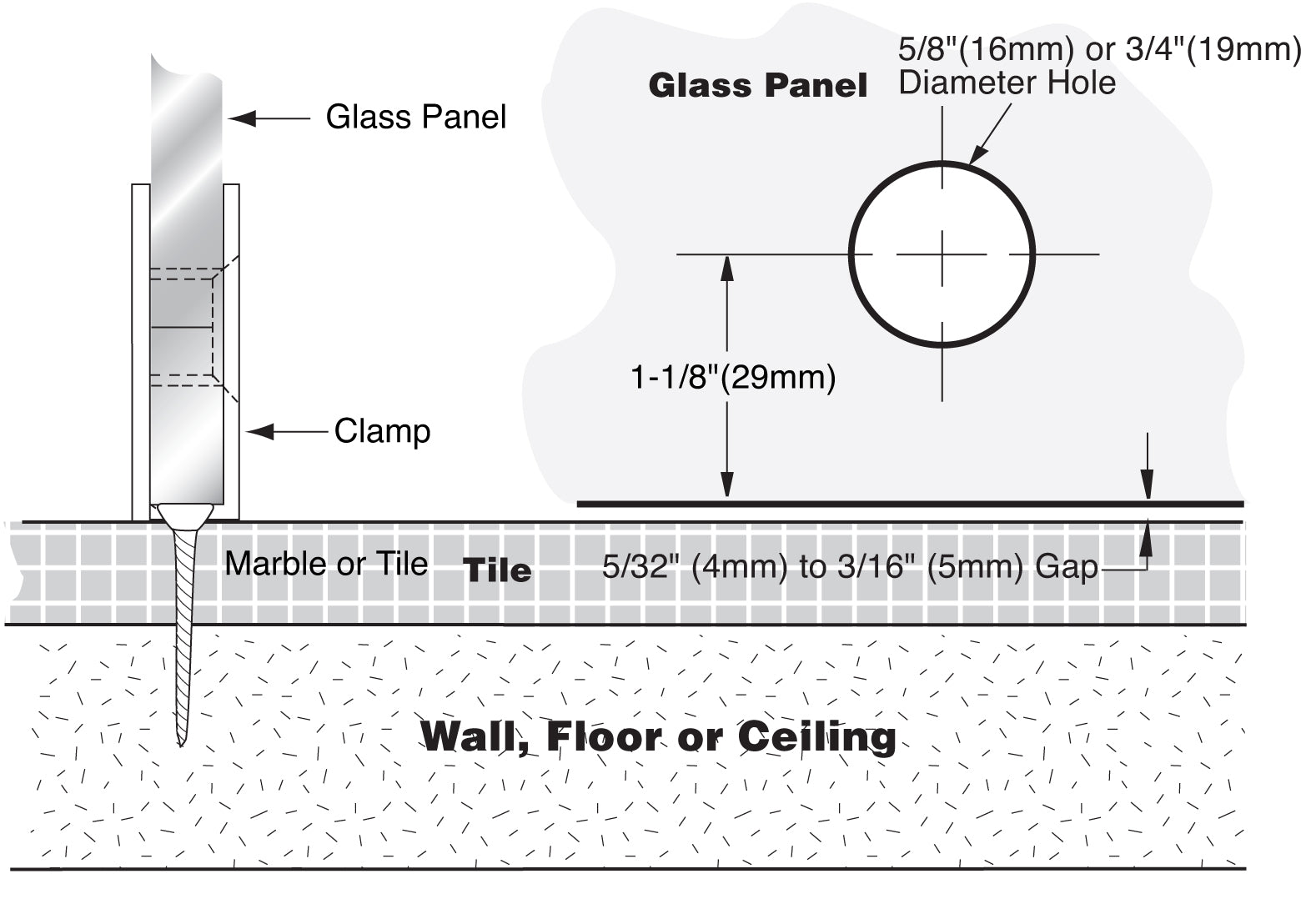 Beveled Hole-in-Glass Style Wall Mount Heavy-Duty Glass Clamp