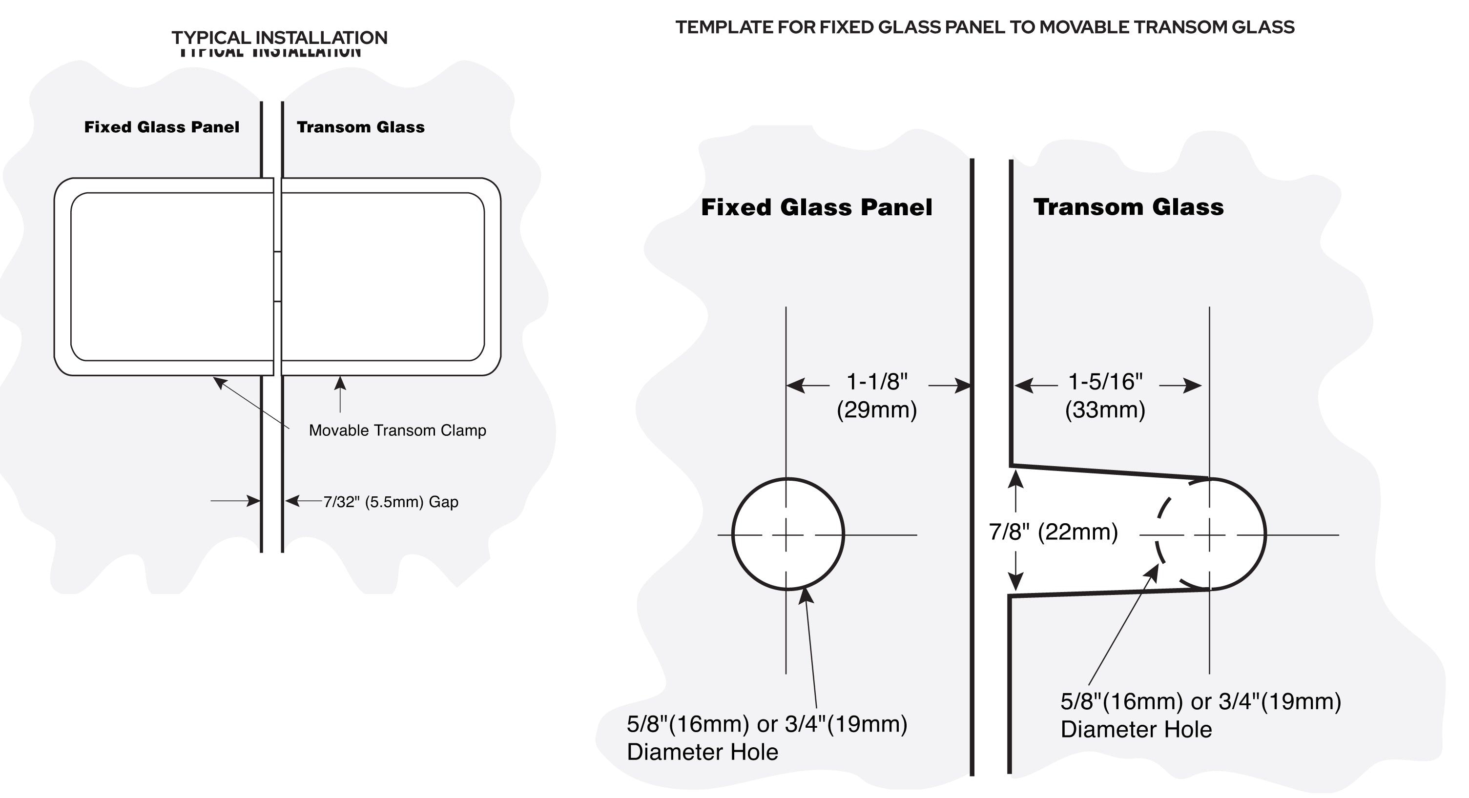 Square Beveled 180º Glass-to-Glass Movable Transom Clamp