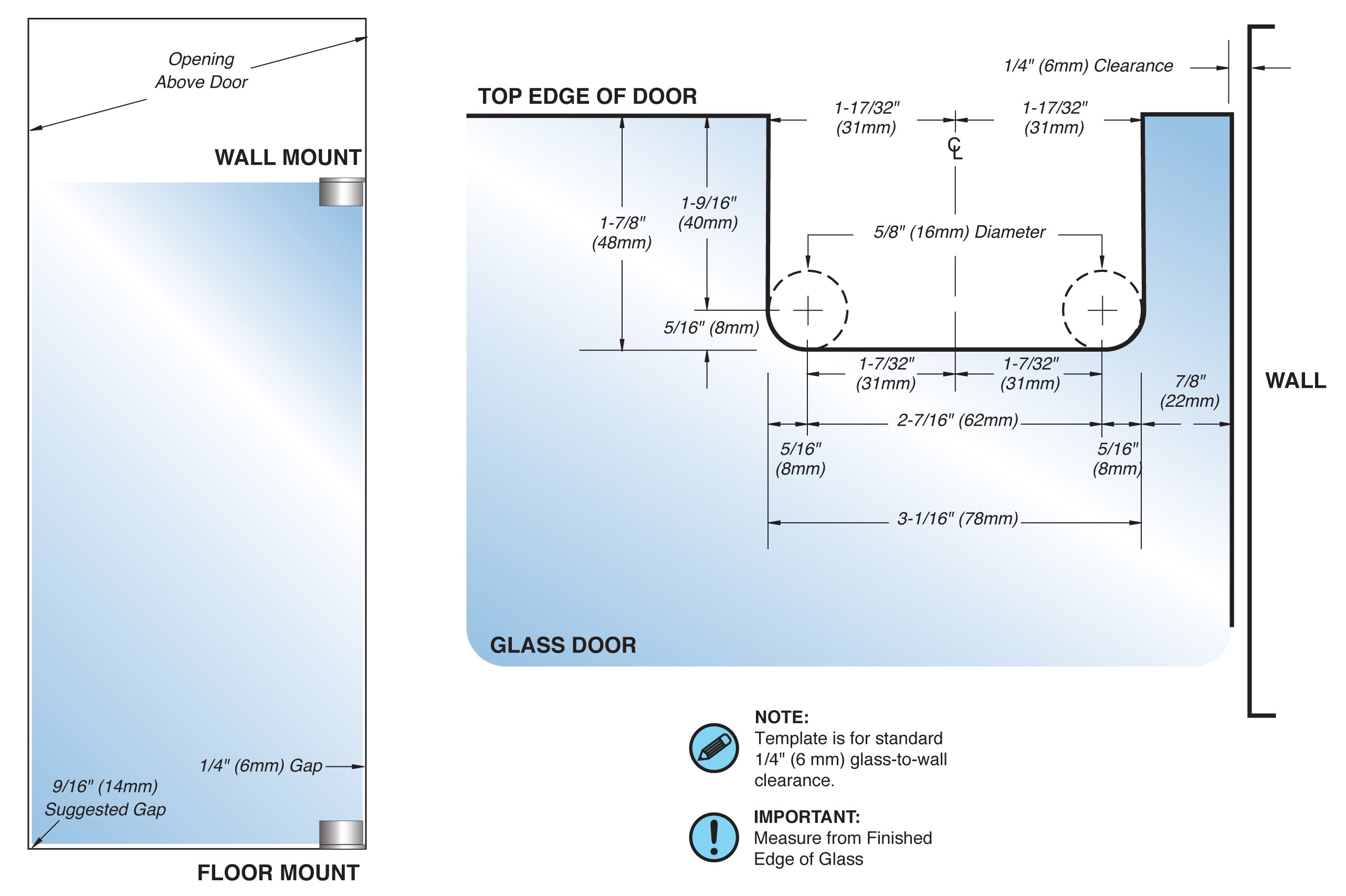 FHC Cambria Grande L-Wall Mount Pivot Hinge Left Or Right For 1/2" Glass