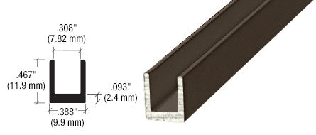 Frameless Shower Door Aluminum Regular U-Channel for Thick Glass - 144 Inch