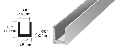 Frameless Shower Door Aluminum Regular U-Channel for Thick Glass - 95"