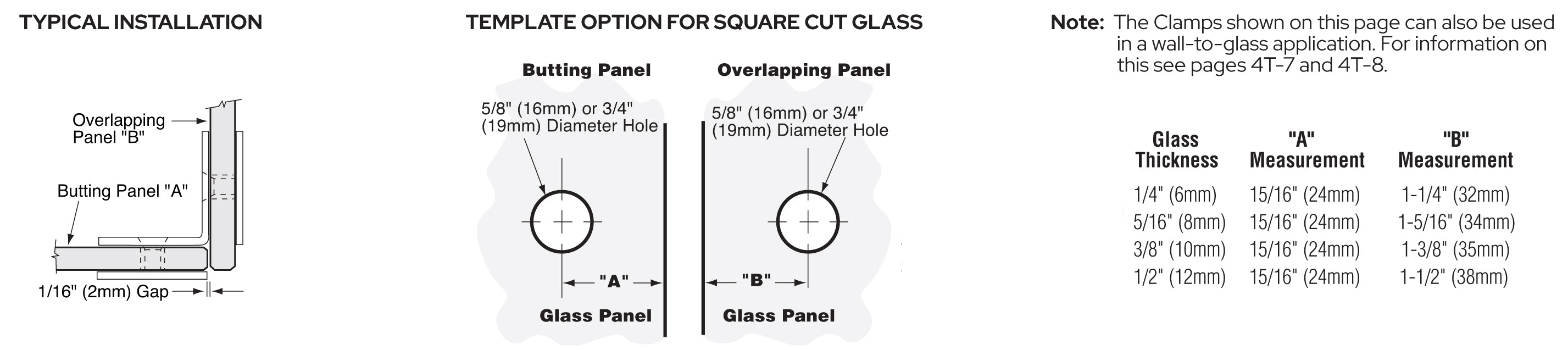 90 Degree Junior Traditional Style Glass Clamp for 1/4" Glass