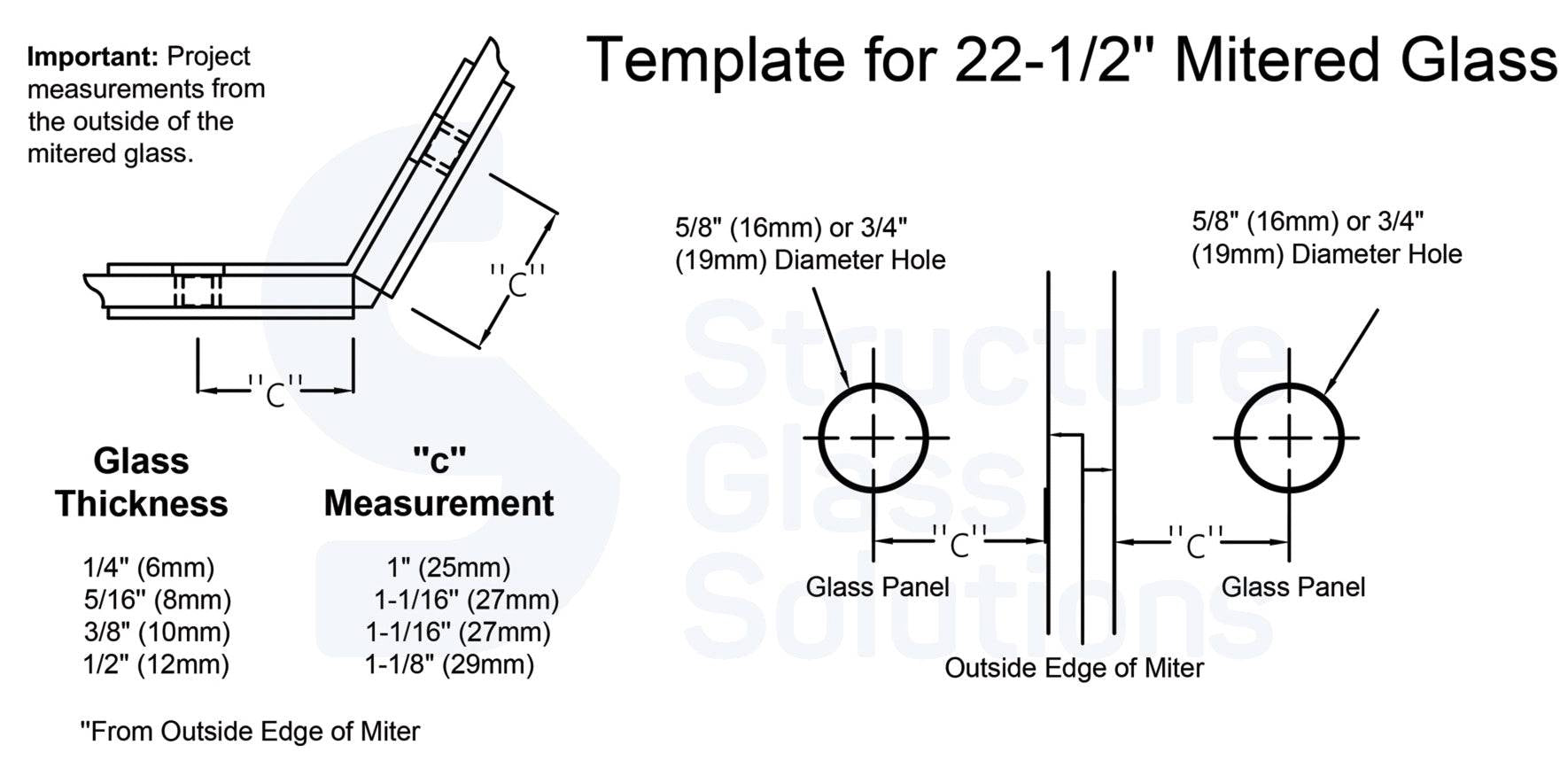 1 3/4" x 1 3/4" 135° Glass to Glass Radius Corner Glass Clamp