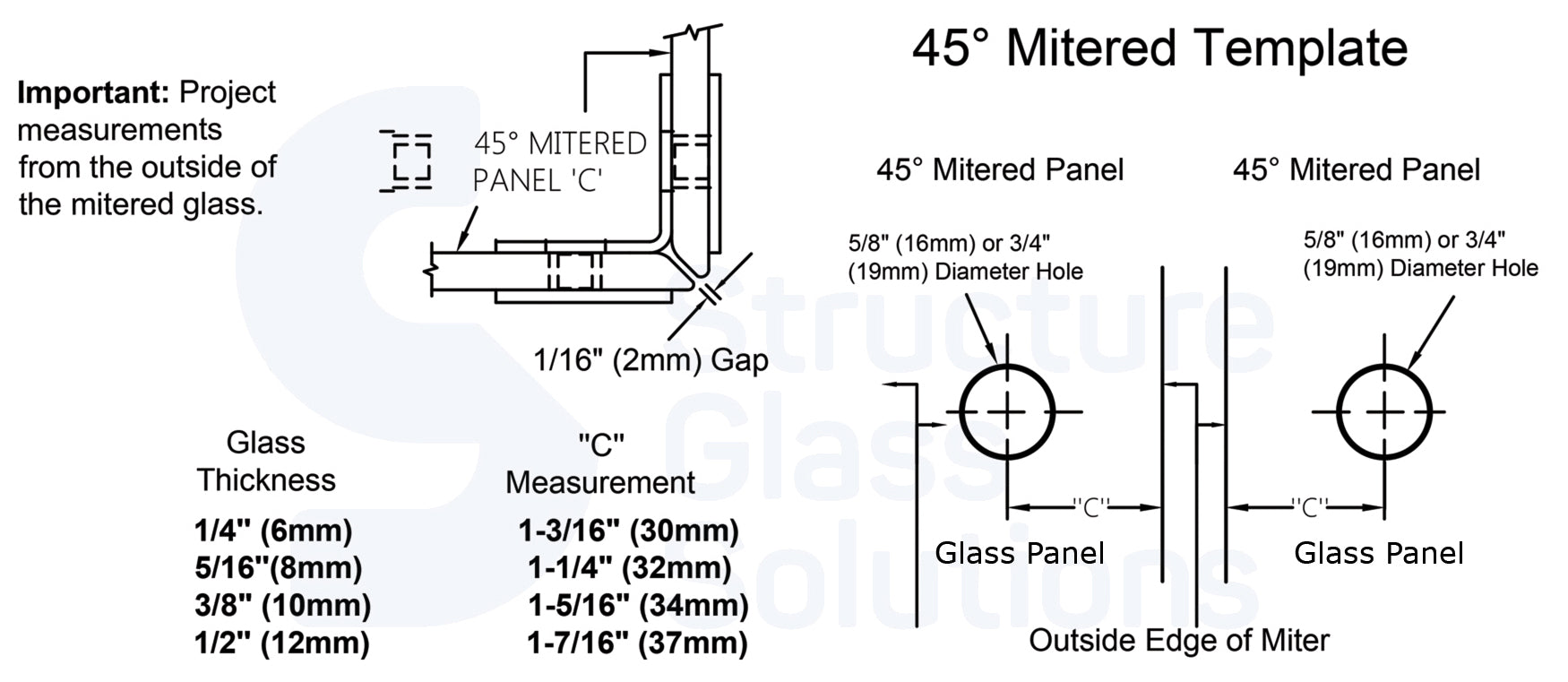 1 3/4" x 1 3/4" 90° Open Face Glass to Glass Square Edge Glass Clamp