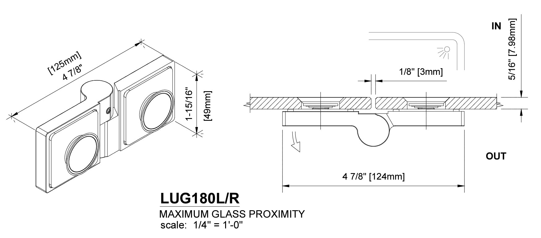 Lugano Series Glass to Glass 180 Degree Hinge - For Left Hand Door