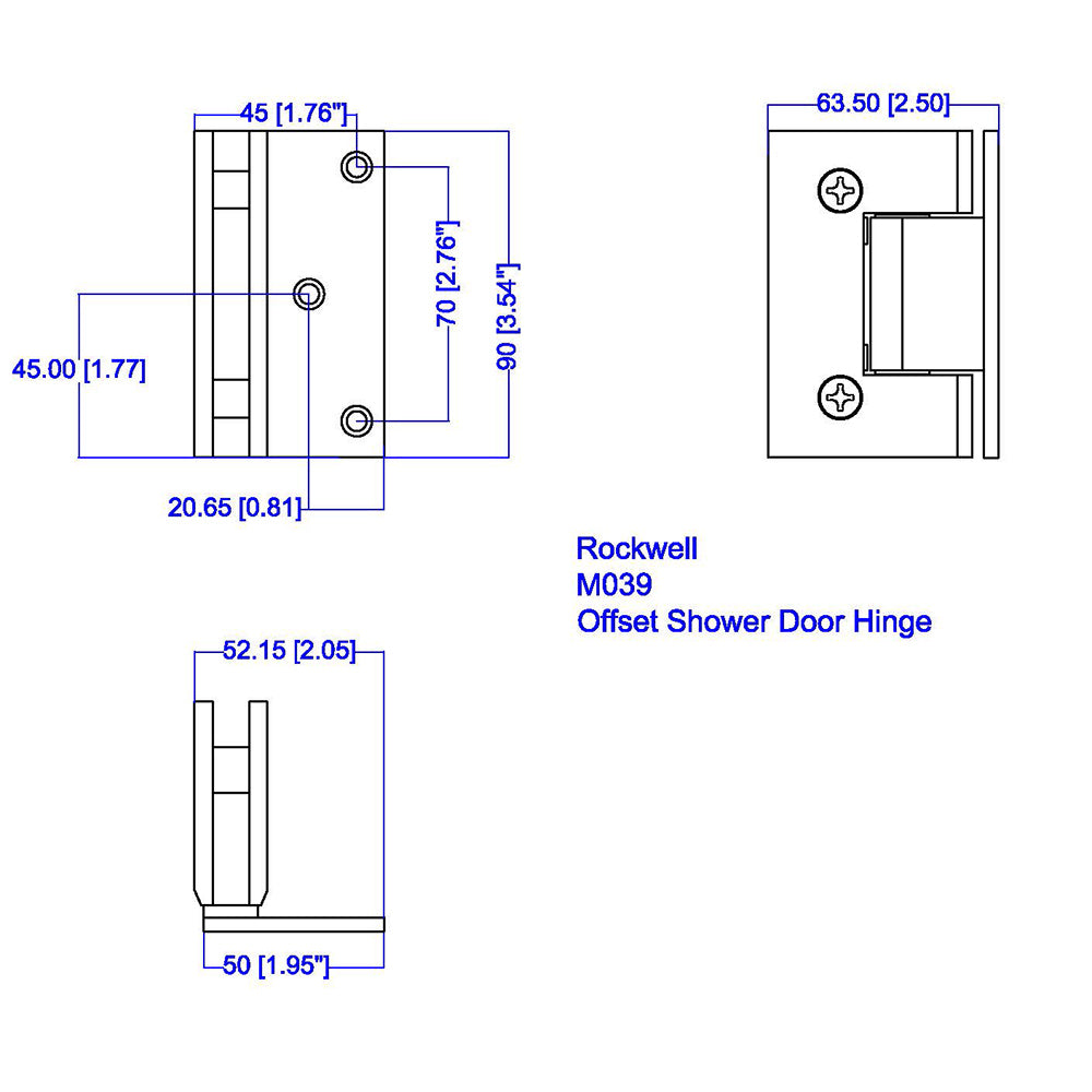 Rockwell Offset Square Corner Shower Hinge for heavy tempered Glass Shower Doors