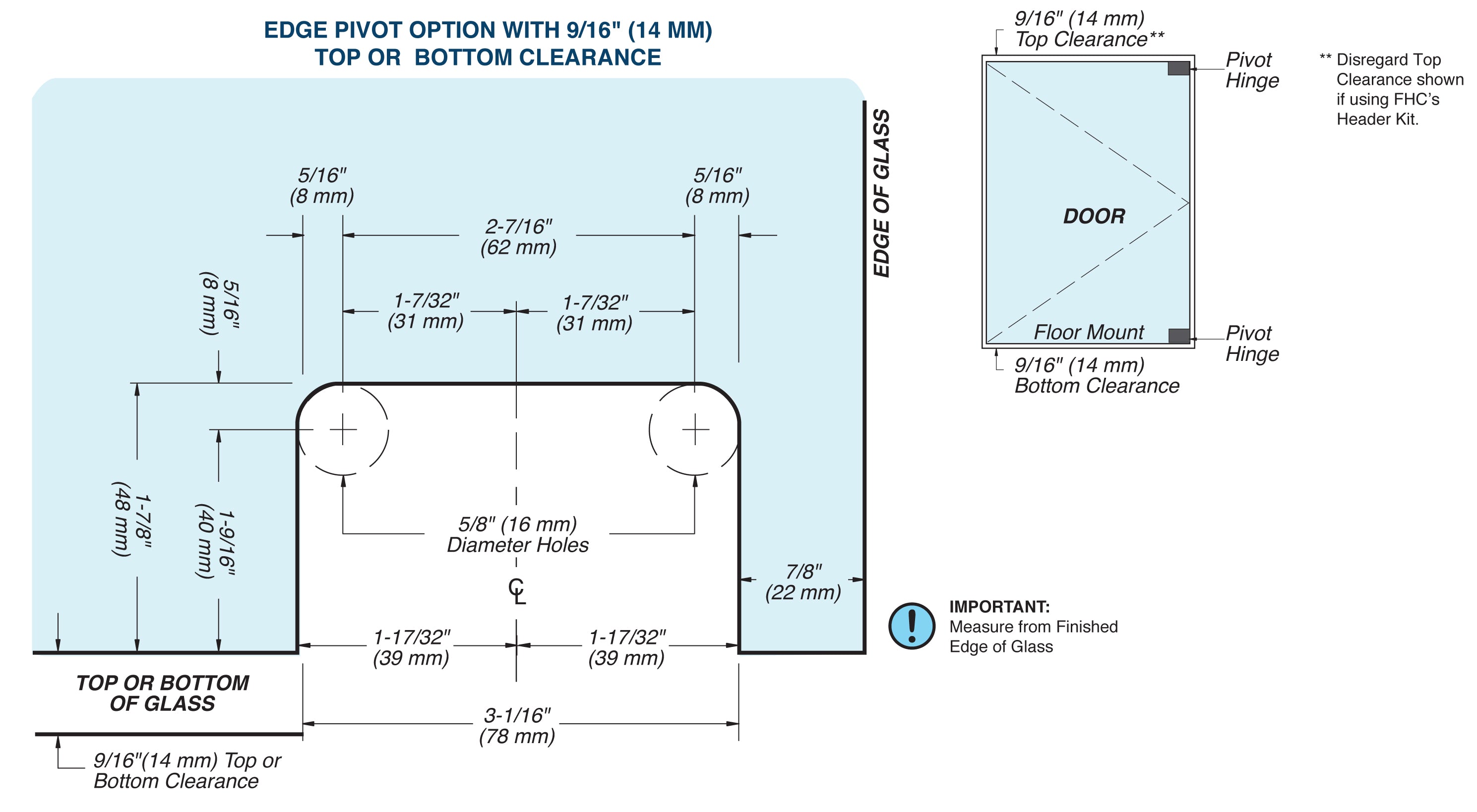 FHC Patriot Grande Series Top Or Bottom Beveled Pivot Hinge for 1/2" Glass