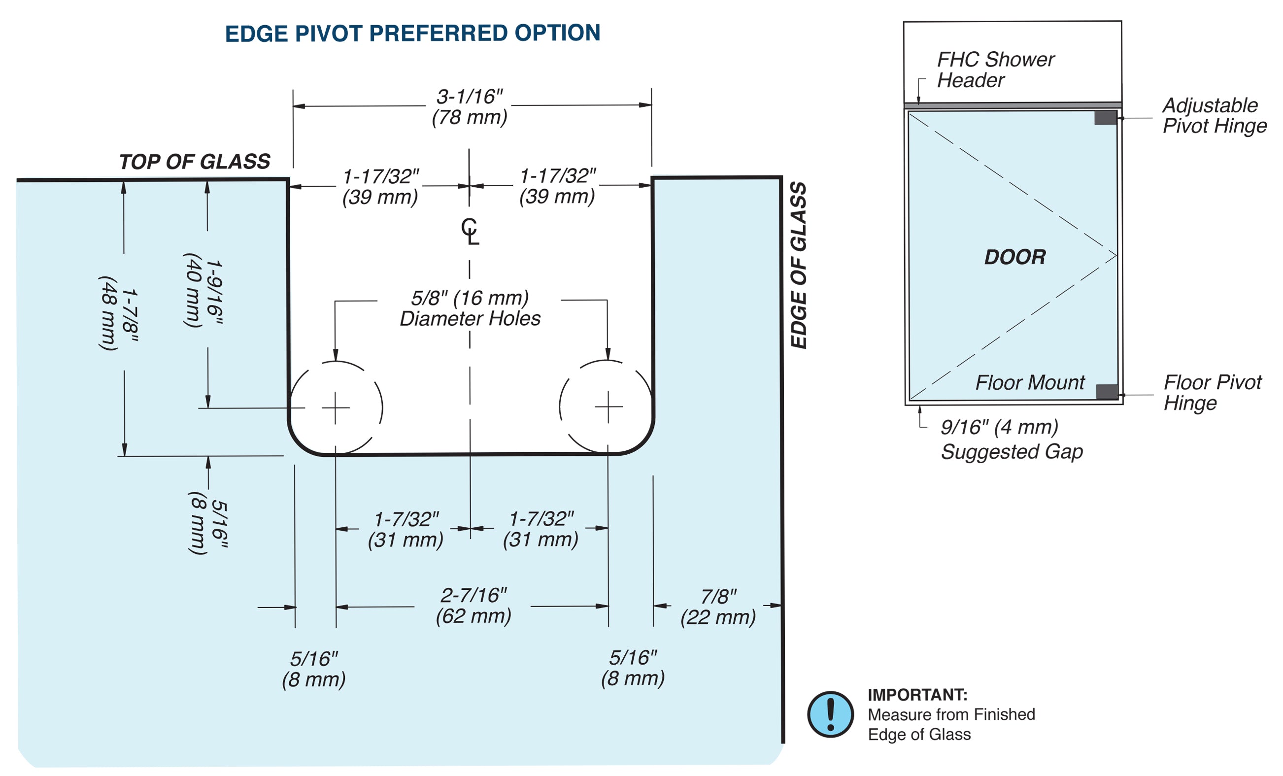 FHC Patriot Grande Series Adjustable Top Or Bottom Beveled Pivot Hinge