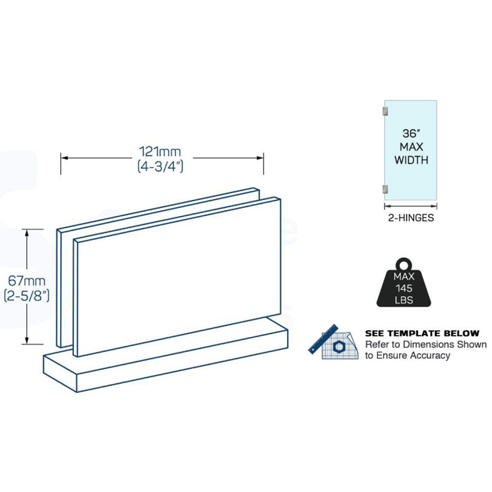 Structure Glass Solutions Square Edge Standard Duty Top/Bottom Pivot Hinge LRG-360SQ-Brushed Nickel