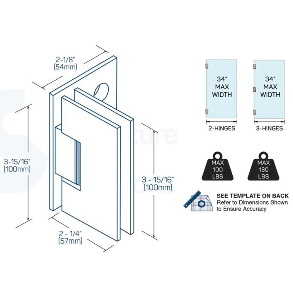 Heavy Duty Wall to Glass Offset Back Plate Hinge