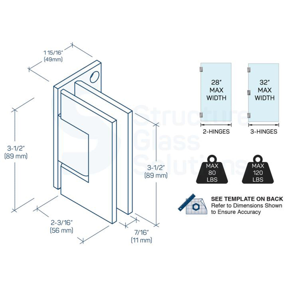 Window Backing Plate Wall to Glass Offset Back Plate Hinge IMP-110-OS-Brushed Nickel ...
