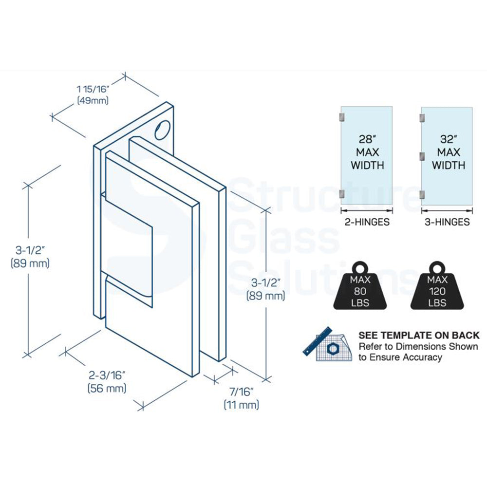 Wall to Glass Short Back Plate Hinge