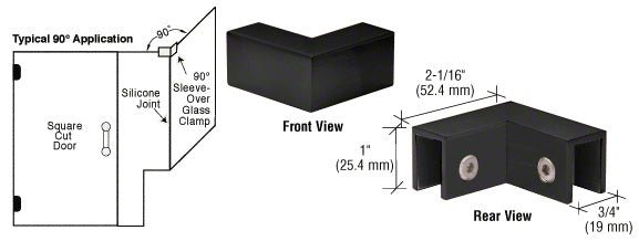 CRL 90 Degree "Sleeve Over" Glass Clamp S0GC90MBL