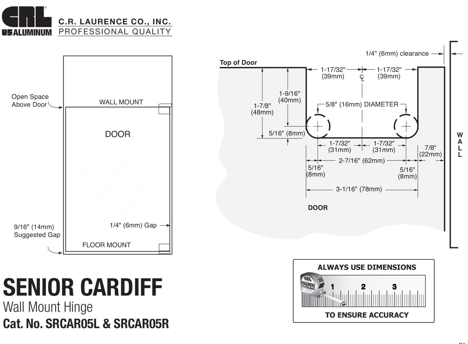 CRL Cardiff Senior Wall Mount Offset Back Plate Hinge SRCAR05LBN