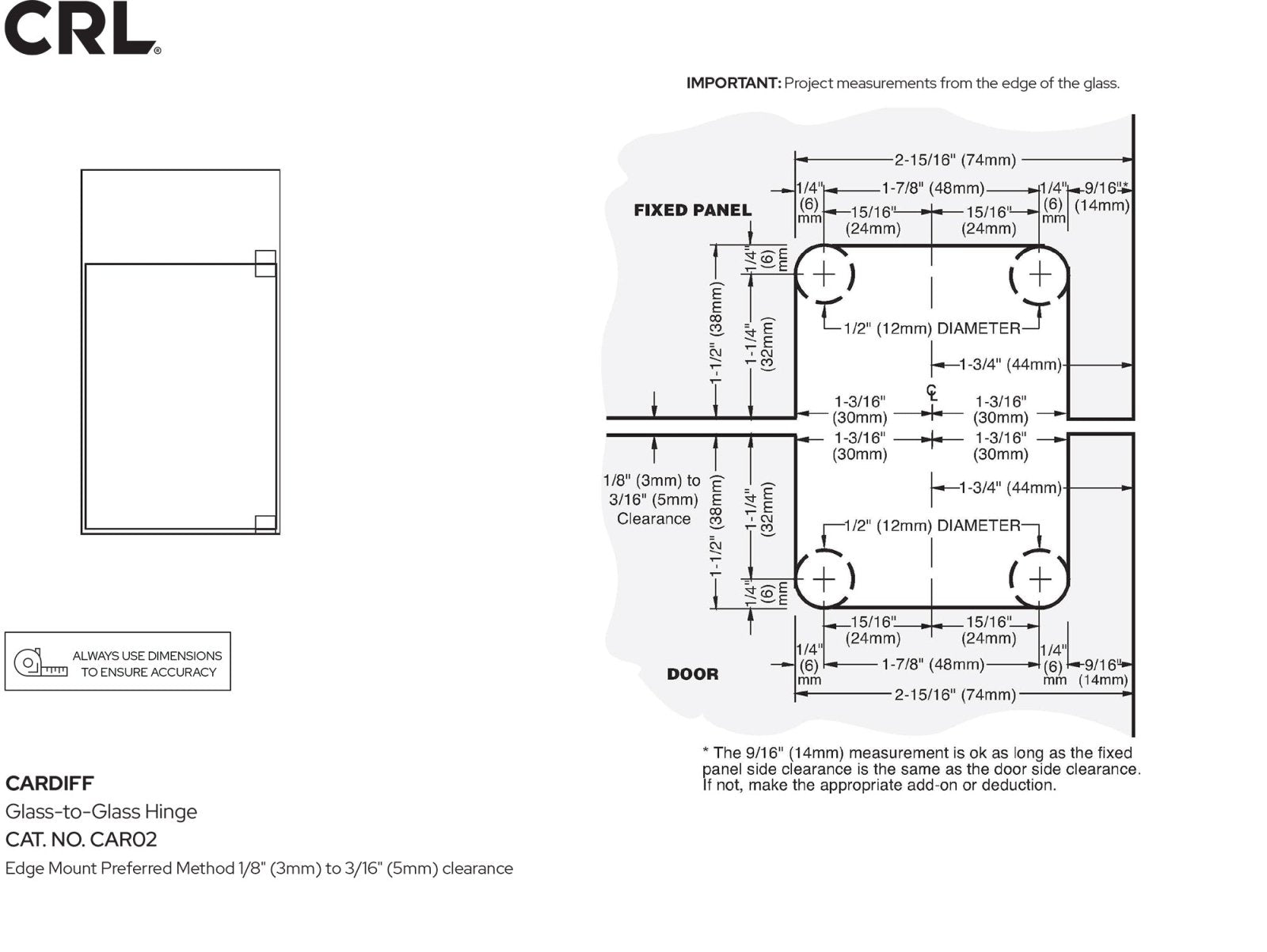 CRL Cardiff Series Glass - to - Glass Mount Hinge CAR020RB